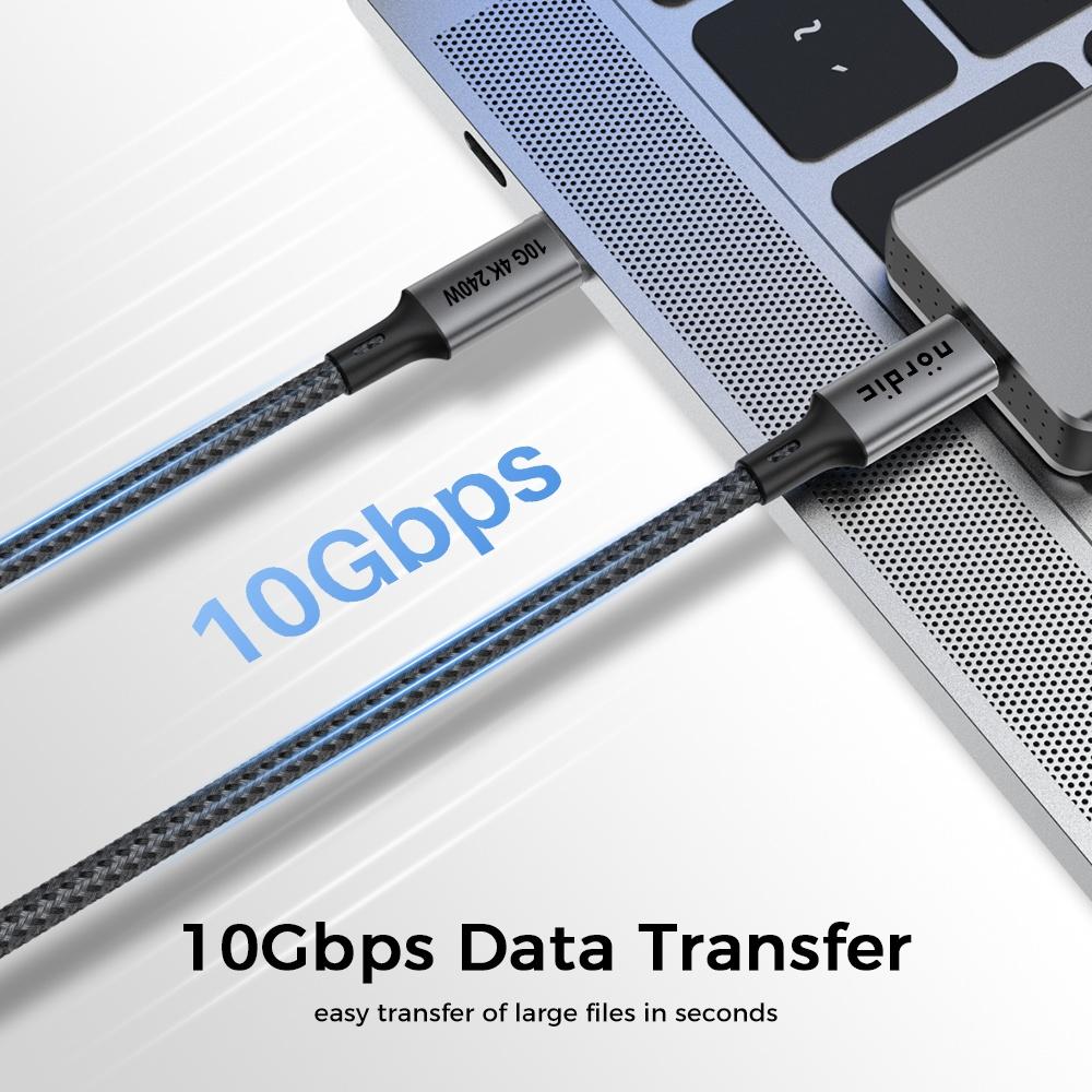 NÖRDIC 5m USB 3.2 Gen 2 USB-C til C nylon flettet kabel PD3.1 240W 20G 4K60Hz grå