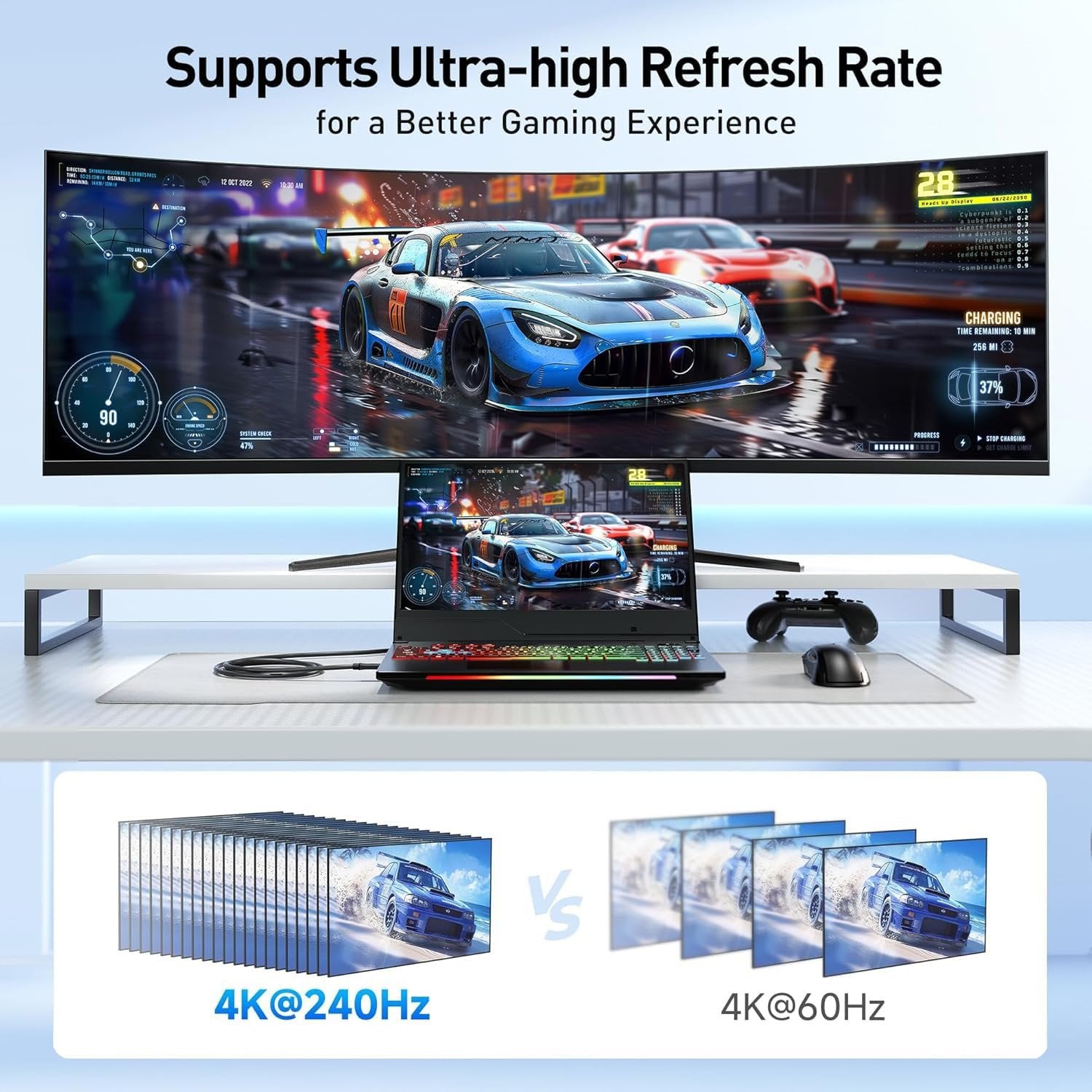 NÖRDIC 5m USB-C til DP 1.4 kabel 8K60Hz 4K120Hz 32,4Gbps