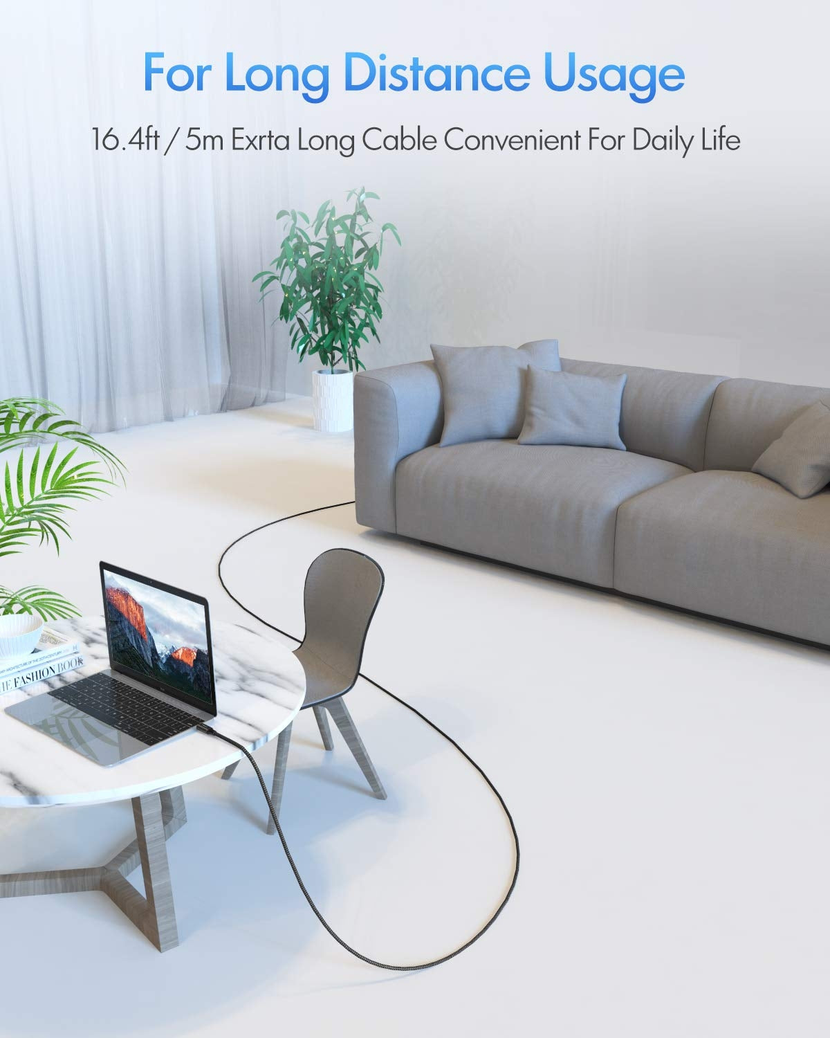 NÖRDIC 5m Aktiv USB 3.0 C til C-kabel, 5Gbps Super Speed USB-kabel