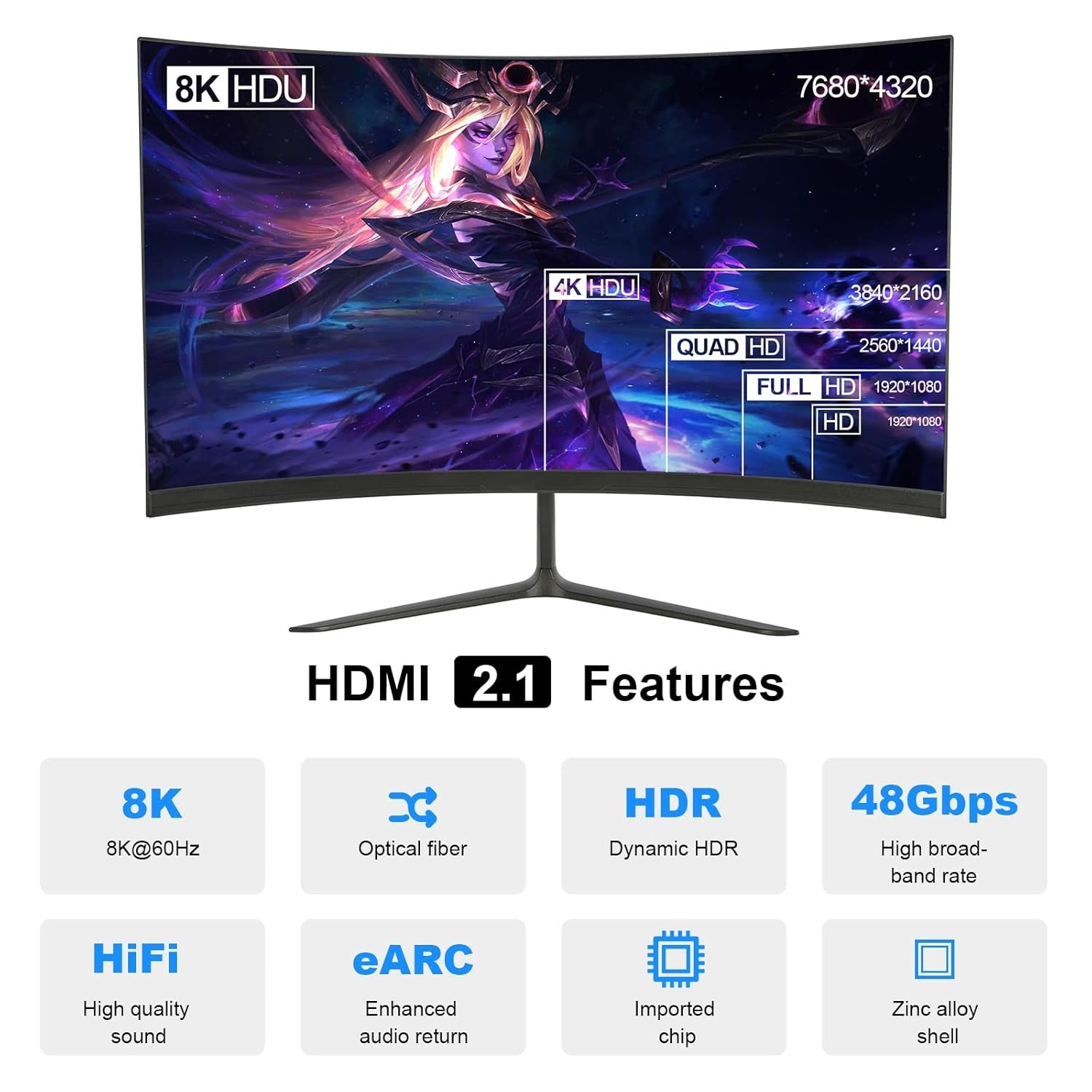 NÖRDIC 7,5 m aktivt AOC optisk fiberkabel HDMI 2.1 8K 60Hz 4K 120Hz 48Gbps Dynamic HDR, eARC, VRR kompatibel