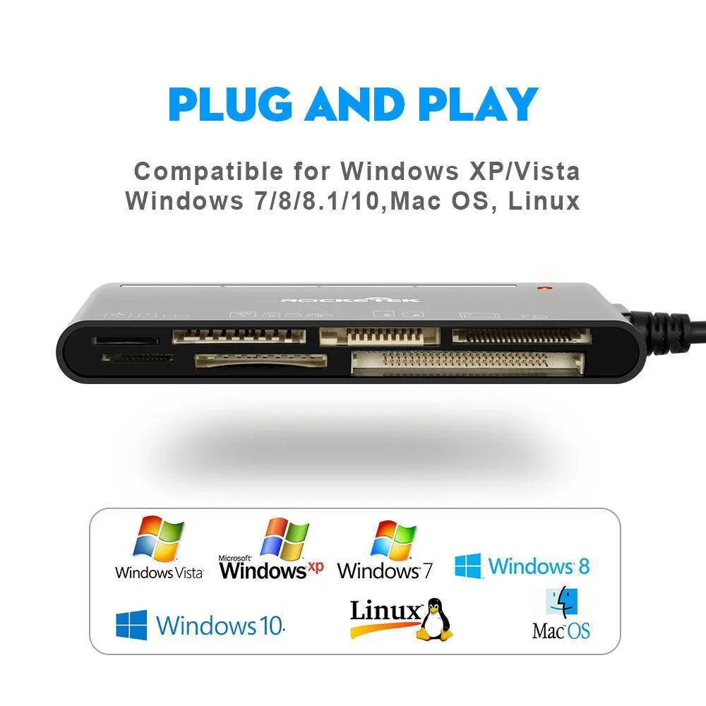 NÖRDIC USB-A kortlæser 7 slot 1xCF, 2xSD, 2xMicroSD, 1xMS, 1xXD UHS-I