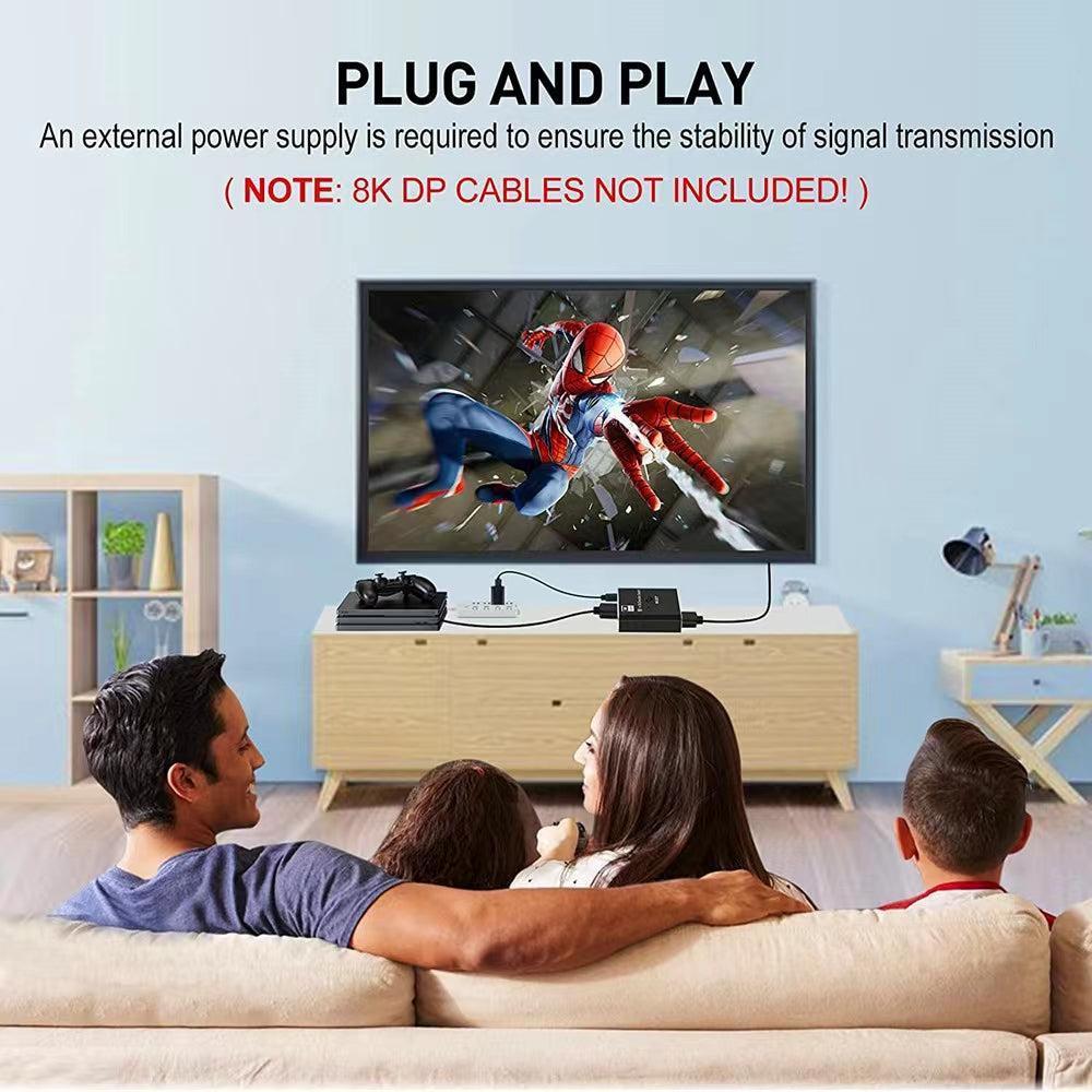 NÖRDIC 8K30Hz Displayport switch 2 til 1 og splitter 1 til 2, 4K120hz