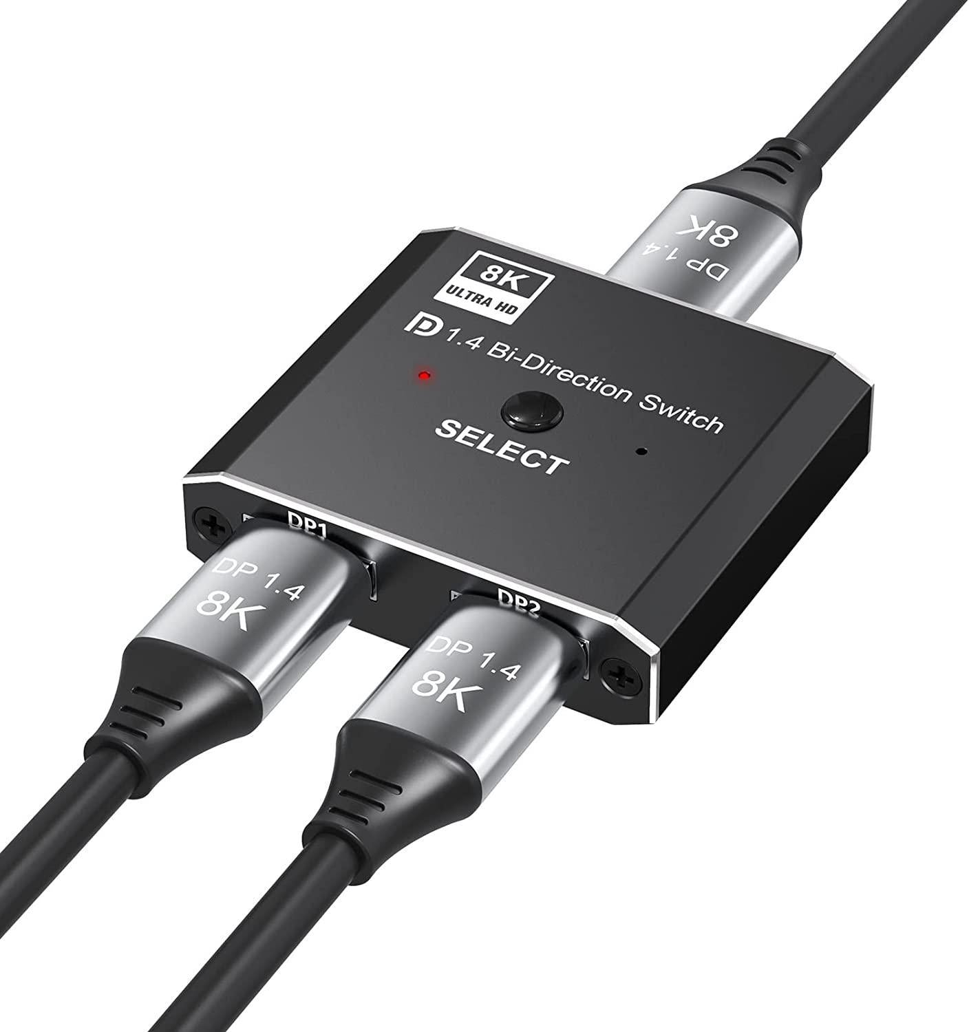 NÖRDIC 8K30Hz Displayport switch 2 til 1 og splitter 1 til 2, 4K120hz