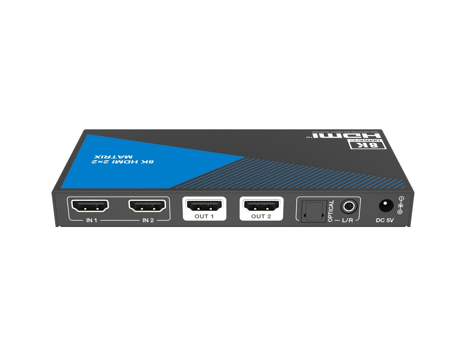 NÖRDIC 8K HDMI 2.1 Matrix switch 2x2 med lyd-extractor Toslink & Stereo EDID CEC, Dolby Atmos, Digital Plus, DTS-EX