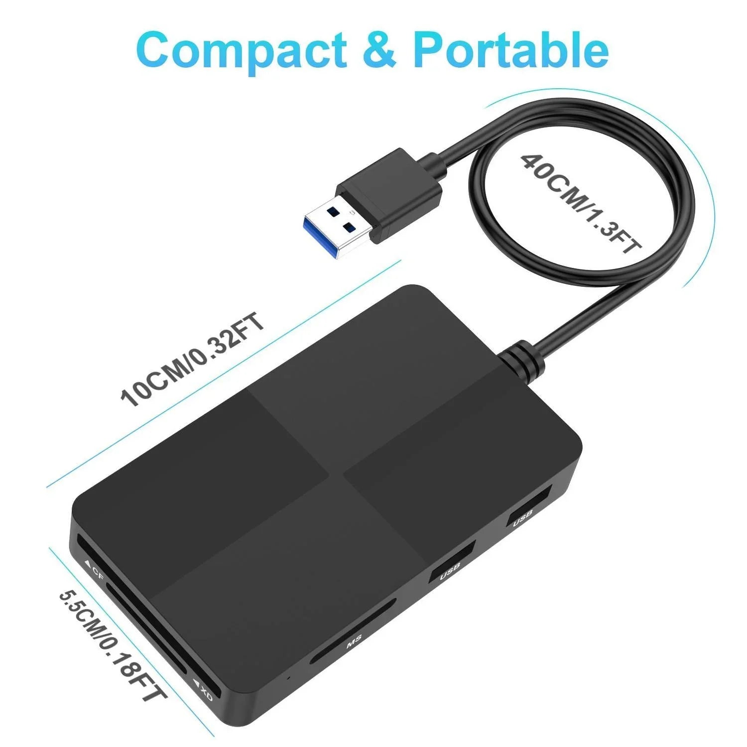 NÖRDIC USB-A kortlæser 5 slot CF, SD, MicroSD, MS, XD, 3xUSB-A UHS-I