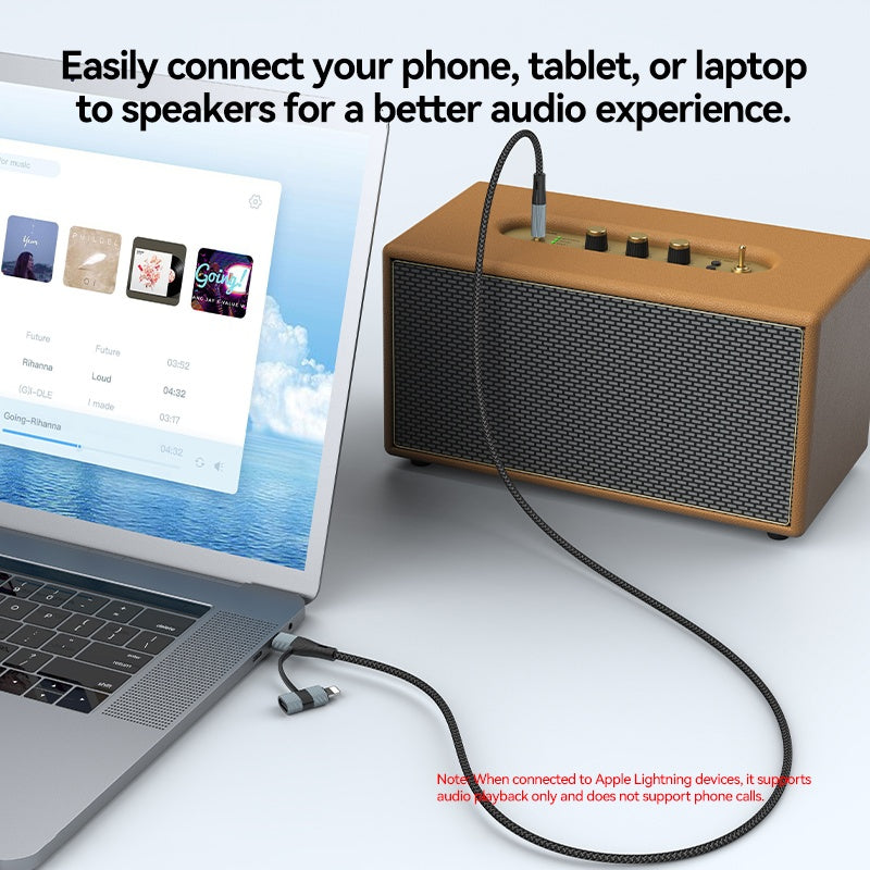 NÖRDIC Audio-adapter USB-C/Lightning til 3,5 mm stereo 13 cm