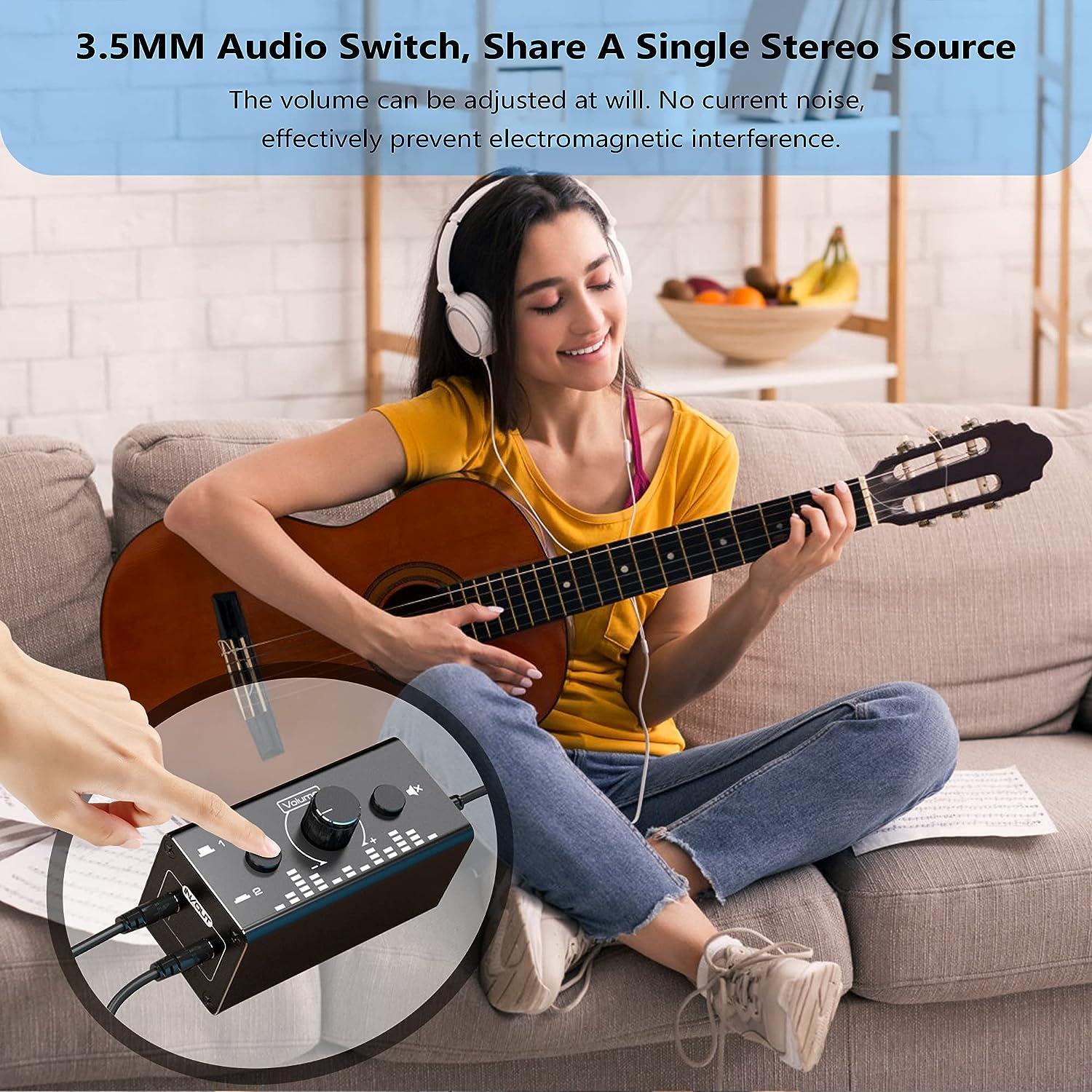 NÖRDIC Bi-Directional 3,5 mm jack-lydkontakt 2 in 1 out / 1 in 2 out analog lydløs stereolydkontakt med lydstyrkekontrol