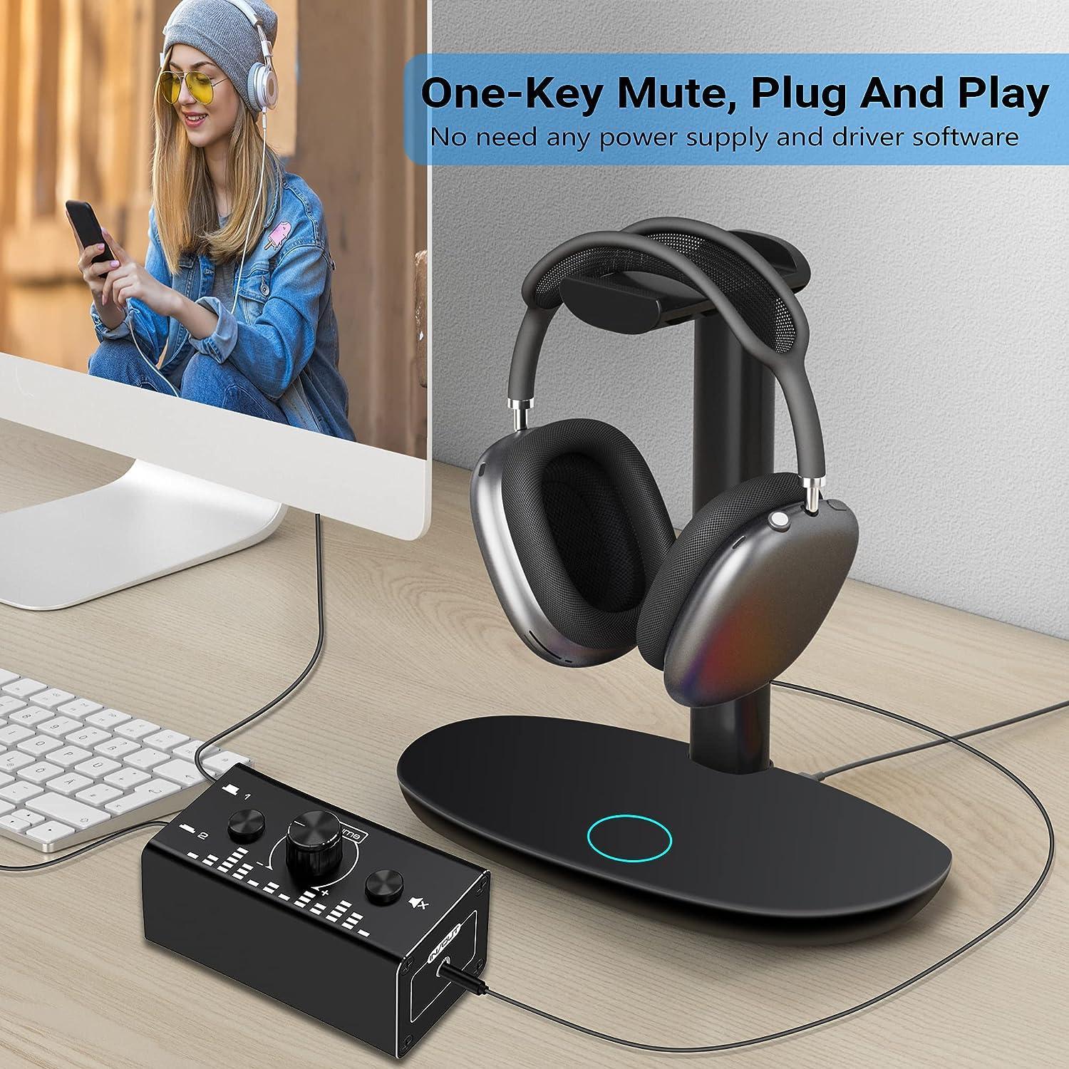 NÖRDIC Bi-Directional 3,5 mm jack-lydkontakt 2 in 1 out / 1 in 2 out analog lydløs stereolydkontakt med lydstyrkekontrol