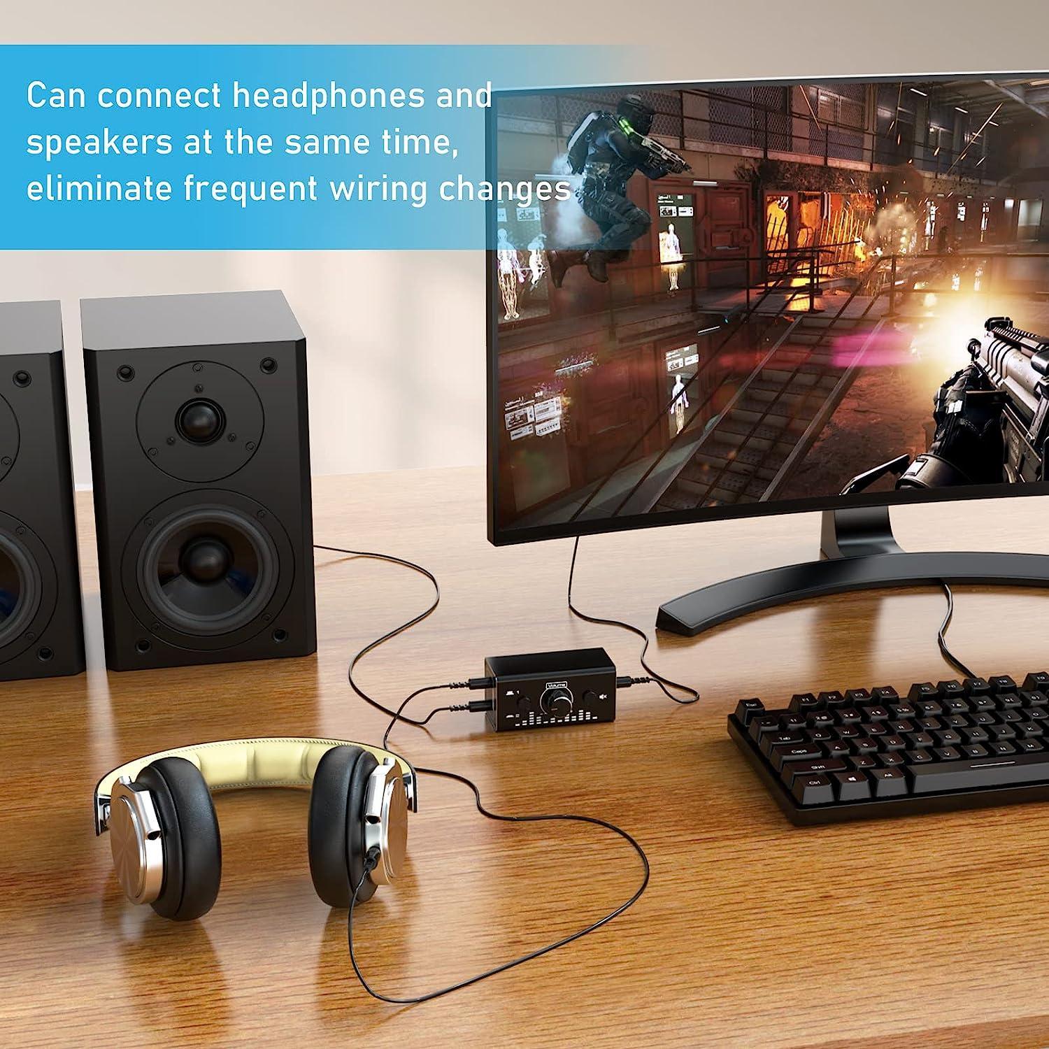 NÖRDIC Bi-Directional 3,5 mm jack-lydkontakt 2 in 1 out / 1 in 2 out analog lydløs stereolydkontakt med lydstyrkekontrol