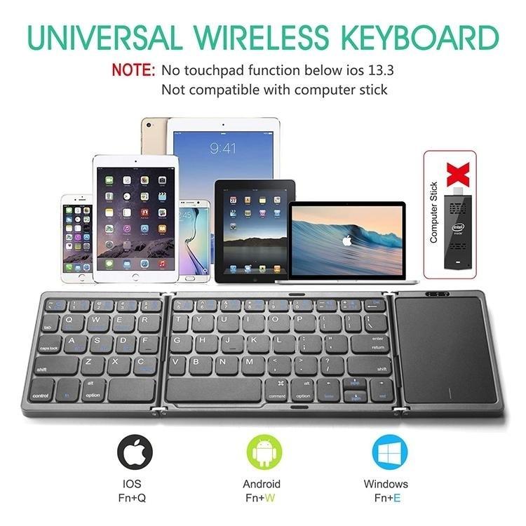NÖRDIC Bluetooth 5.0 foldetastatur med touchpad 64 taster Multiparring IOS Android Windows US Layout