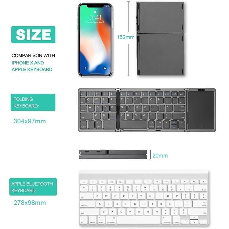 NÖRDIC Bluetooth 5.0 foldetastatur med touchpad 64 taster Multiparring IOS Android Windows US Layout