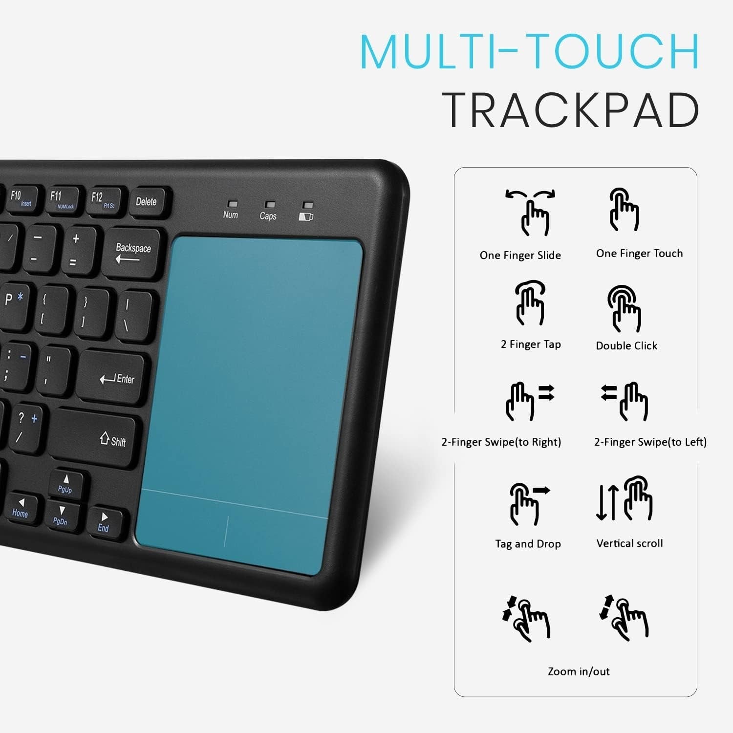 NÖRDIC trådløst 2.4G tastatur med touchpad 78 taster IOS Android Windows US layout