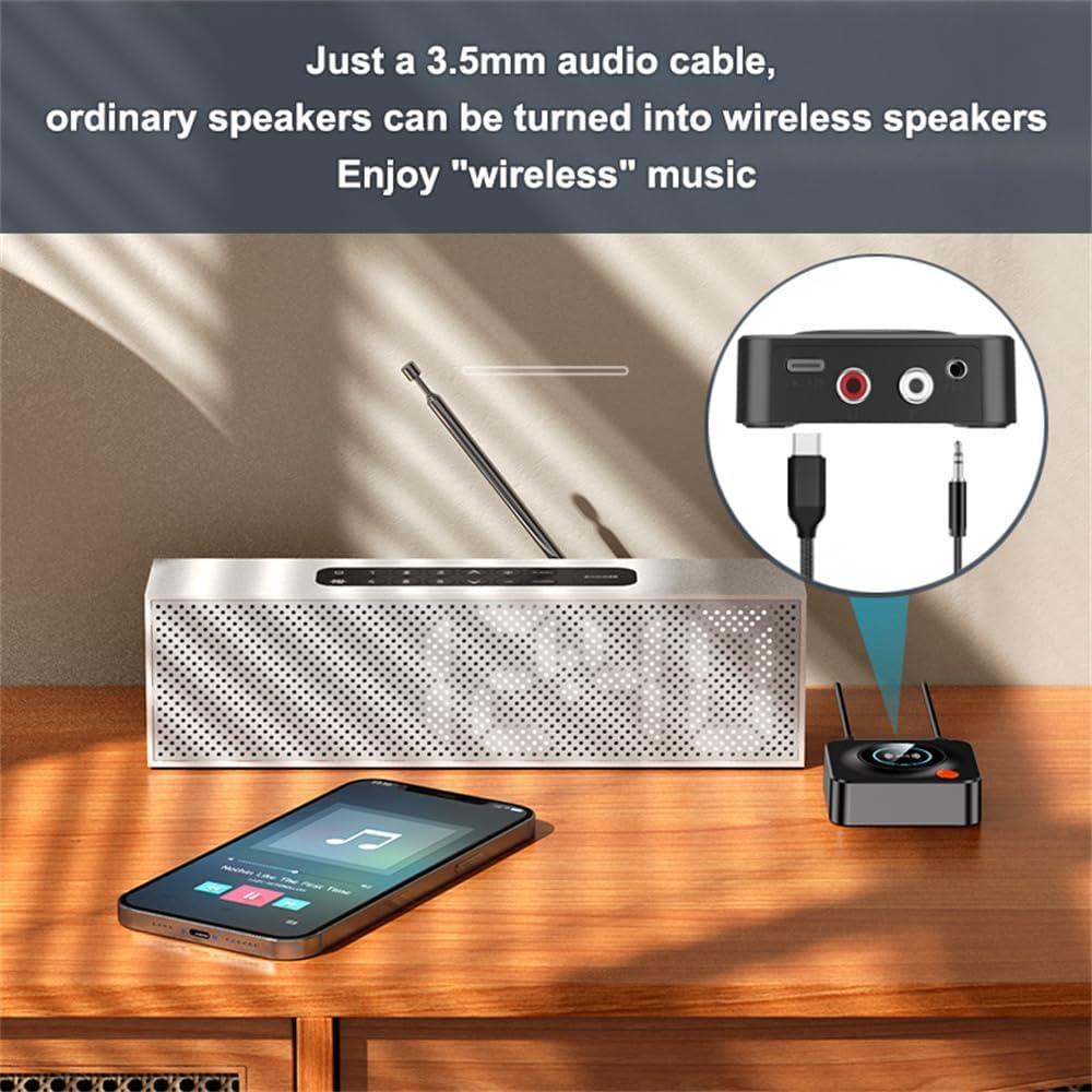 NÖRDIC Bluetooth 5.1-modtager, med NFC, TF-kortslot, 3,5 mm AUX/RCA, Trådløs adapter, lav latenstid til stereoanlæg til streaming af musik til hjemmet