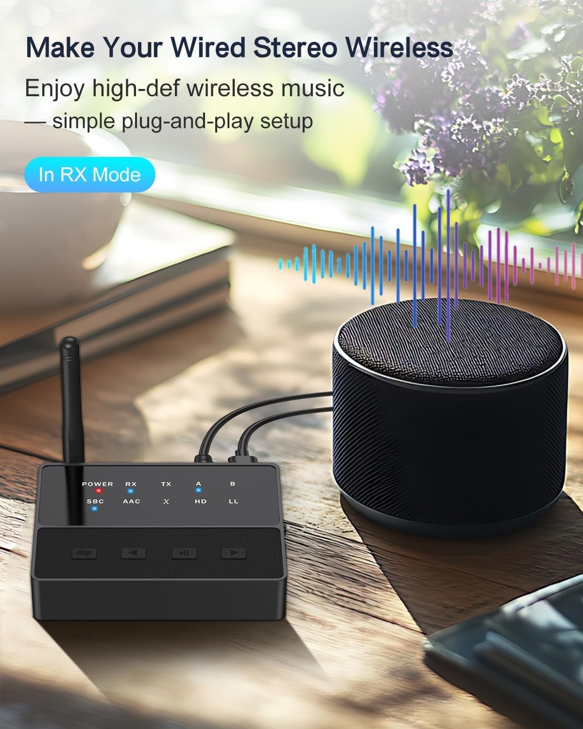 NÖRDIC Bluetooth 5.3 Modtager Sender aptX aptX HD til 2 Hovedtelefoner, AUX/RCA