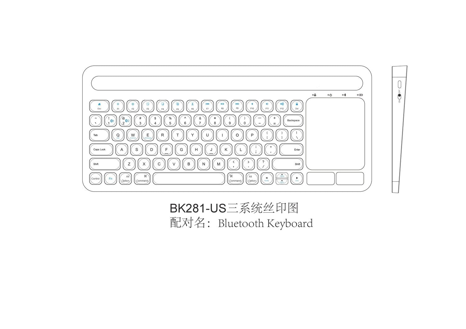 NÖRDIC Bluetooth-tastatur med touchpad, amerikansk layout 78 taster