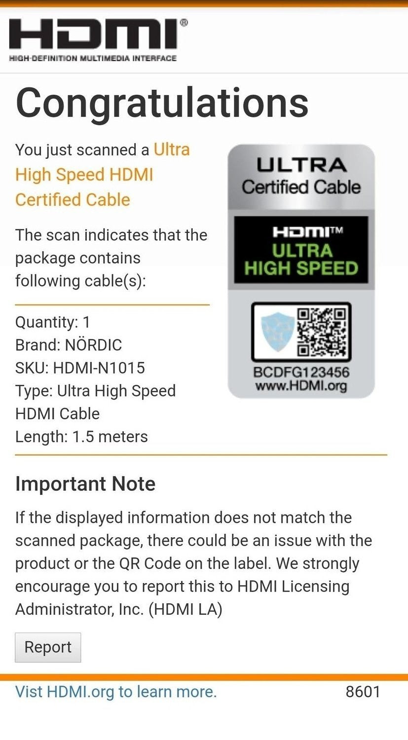 NÖRDIC CERTIFIED CABLES 1.5m HDMI 2.1 Ultra High Speed 8K 4K 60Hz 120Hz 48 Gbps Dynamic HDR eARC Game Mode VRR Dolby ATMOS nylon flettet forgyldt