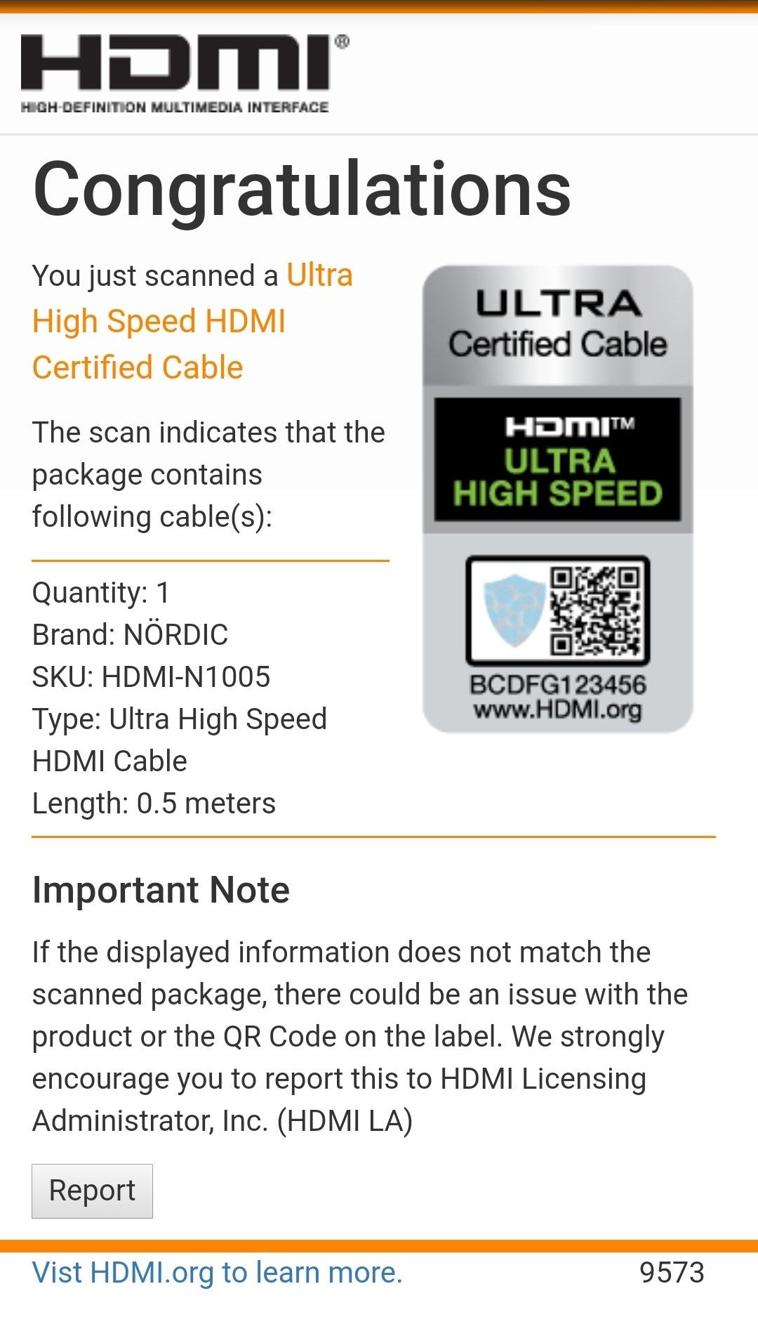NÖRDIC CERTIFIED CABLES 50 cm Ultra High Speed HDMI 2.1-kabel, 8K@60Hz, 4K@120Hz, 48Gbps, Dynamic HDR, eARC, VRR, Dolby Atmos, nylonflettet, guldbelagt