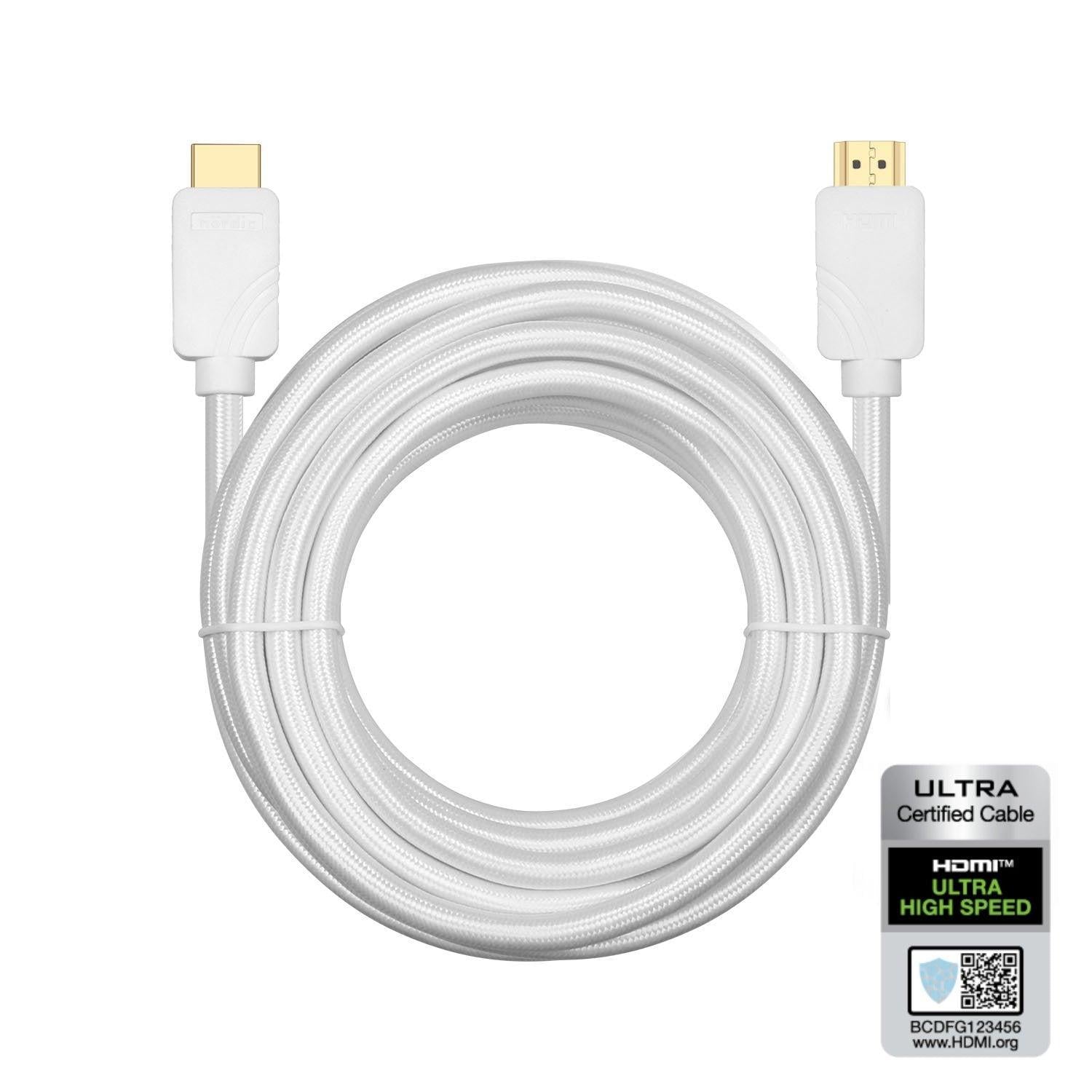 NÖRDIC CERTIFIED CABLES Certified 5m Ultra High Speed HDMI 2.1 8K 60Hz 4K 120Hz 48Gbps Dynamisk HDR Earc VRR Nylon Flettet Kabel Forgyldt