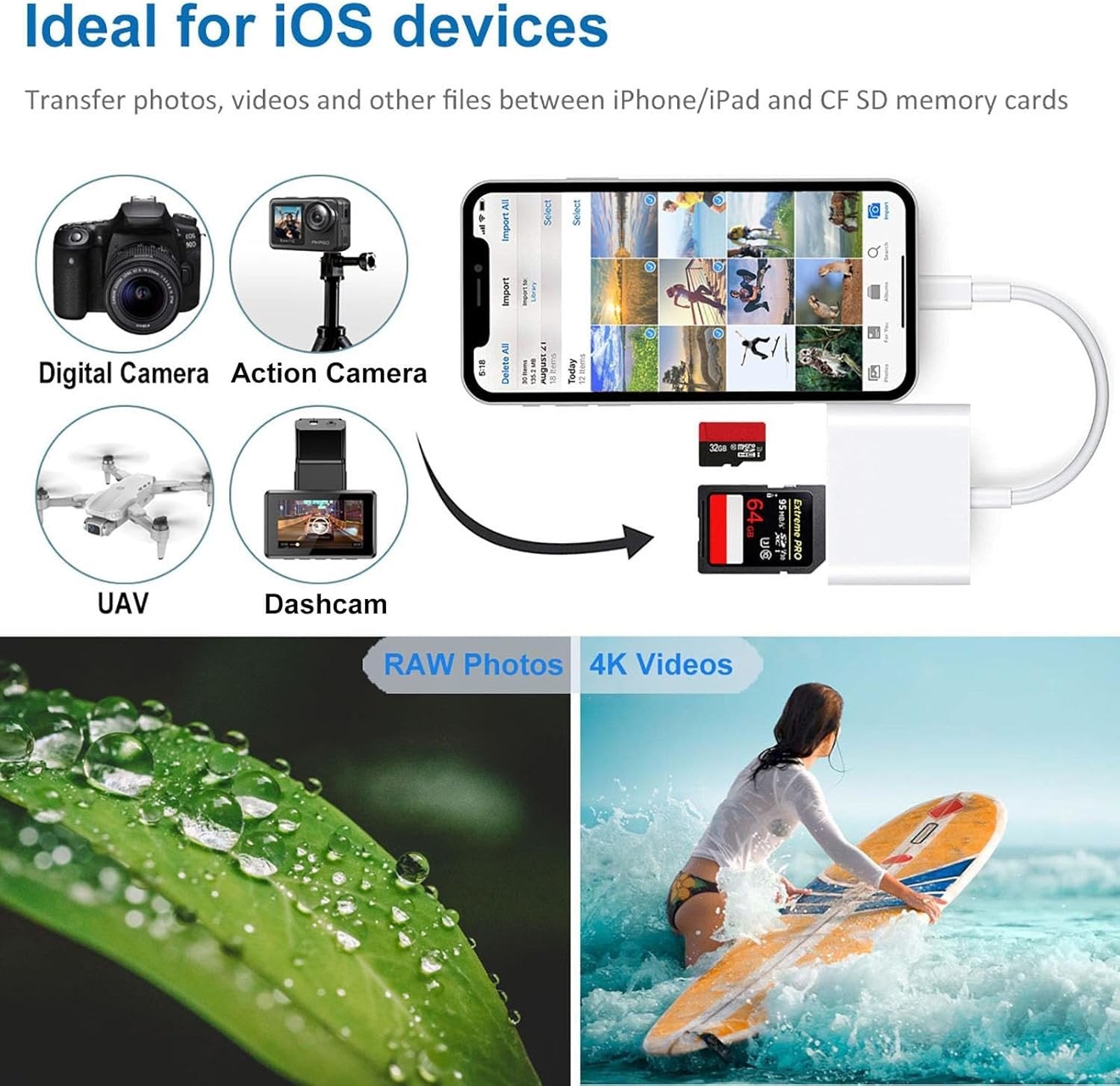 NÖRDIC Lightning-kortlæser 3-slot CF, SD, MicroSD UHS-I