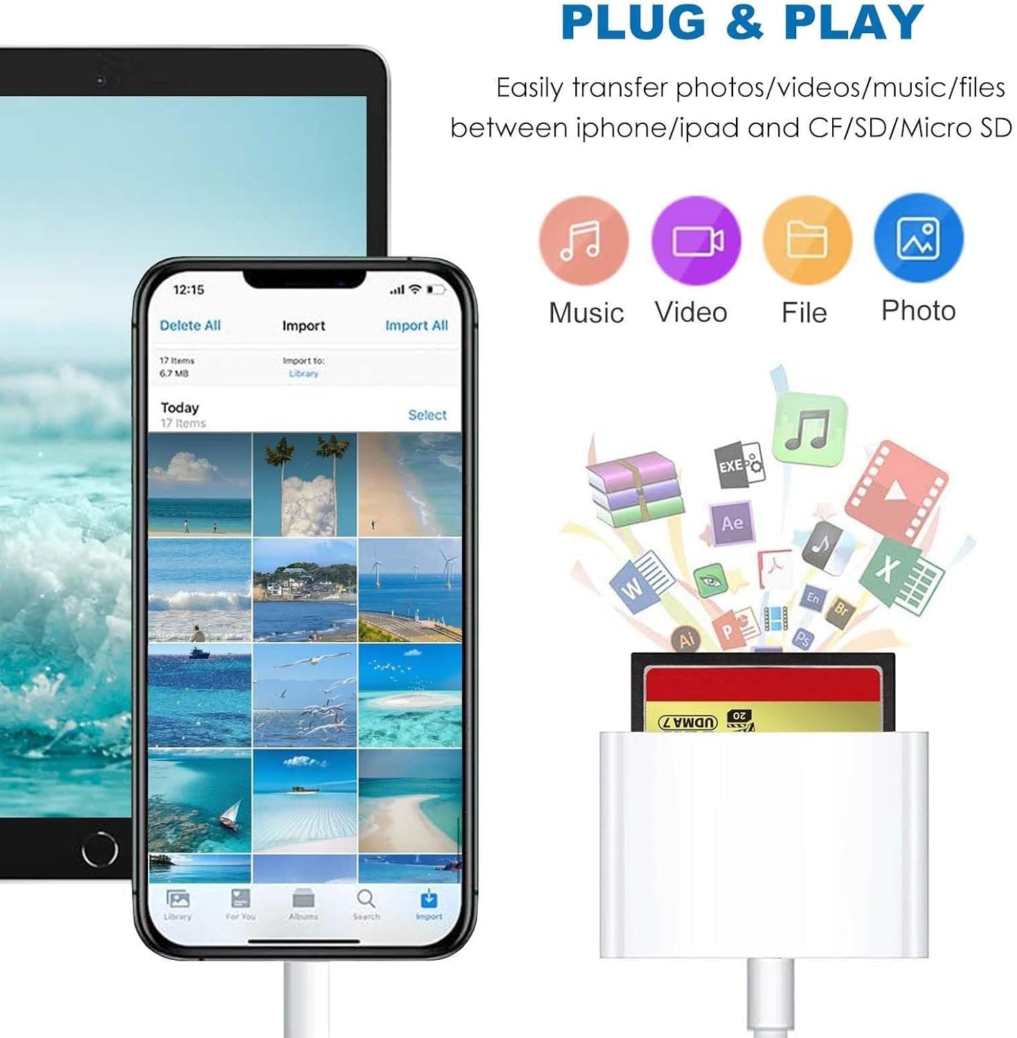 NÖRDIC Lightning-kortlæser 3-slot CF, SD, MicroSD UHS-I