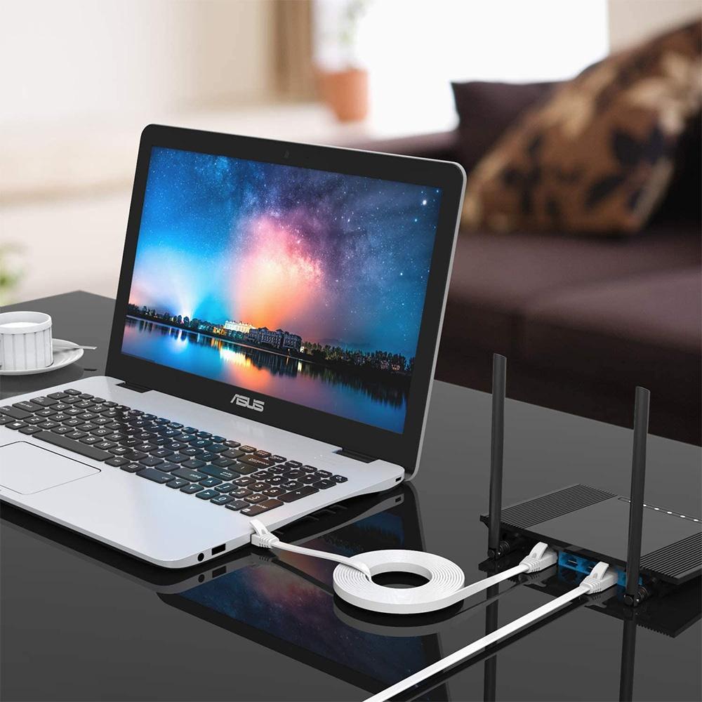 NÖRDIC Cat6 U / UTP fladt netværkskabel 10m 250MHz båndbredde og 10Gbps transmissionshastighed hvid