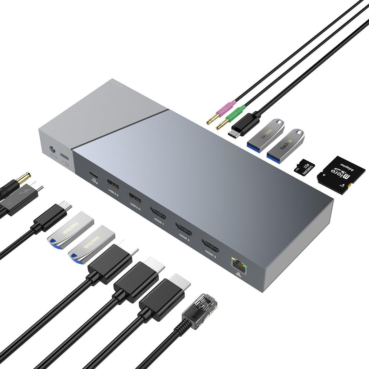 NÖRDIC DisplayLink USB-A & USB-C Dockingstation 1 til 15 til tredobbelte skærme 1xHDMI 4K30Hz 2xHDMI 2K50hz til Mac M1 M2 Thunderbolt 3 & 4