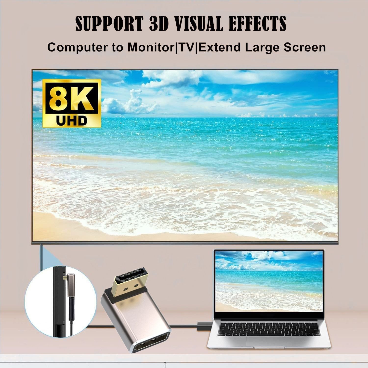 NÖRDIC Displayport adapter han til hun 8K60Hz 4K144/120/60Hz