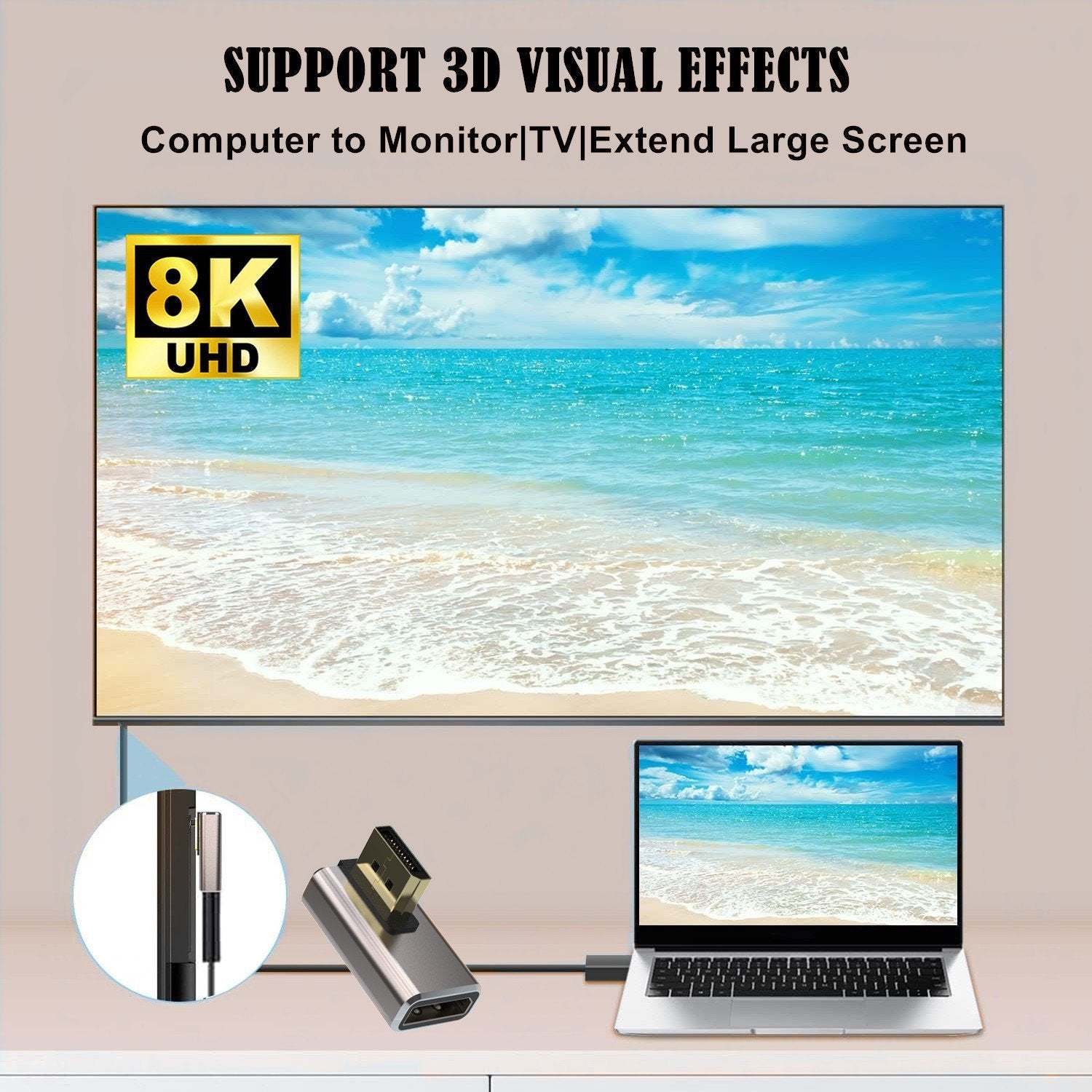 NÖRDIC Displayport adapter han til hun 8K60Hz 4K144/120/60Hz