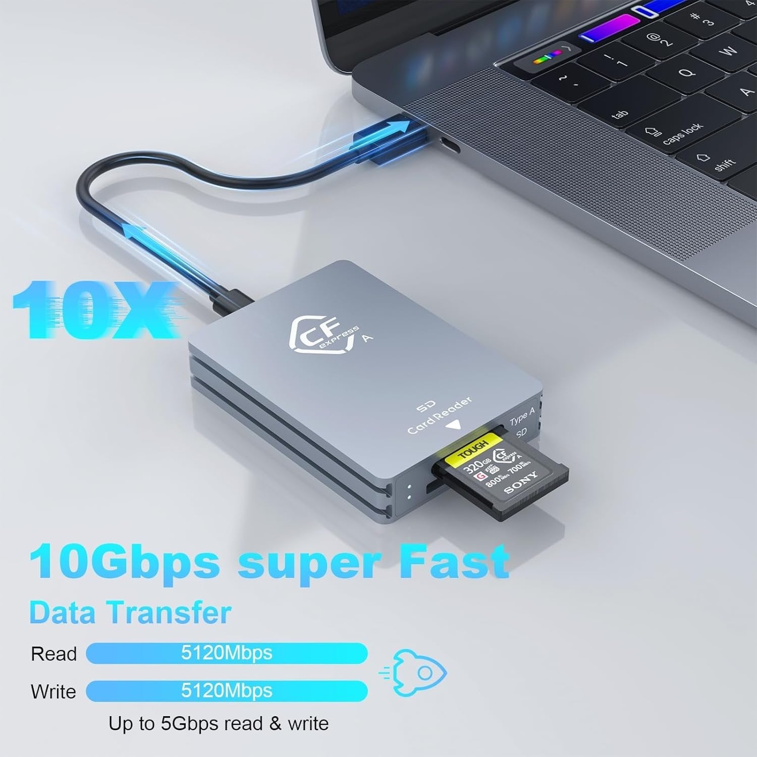 NÖRDIC Dual-Slot CFexpress Type A og SD-kortlæser, USB 3.2 Gen 2 10Gbps Windows/Mac/Linux/Android