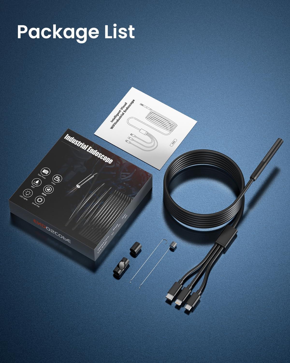 NÖRDIC Endoskopkamera til mobiltelefon med lys, 1080P HD, 8 LED-lys, vandtæt IP67, intet WiFi kræves, Android og iOS