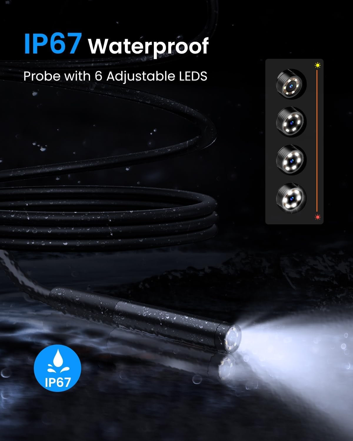 NÖRDIC Endoskopkamera til mobiltelefon med lys, 1080P HD, 8 LED-lys, vandtæt IP67, intet WiFi kræves, Android og iOS