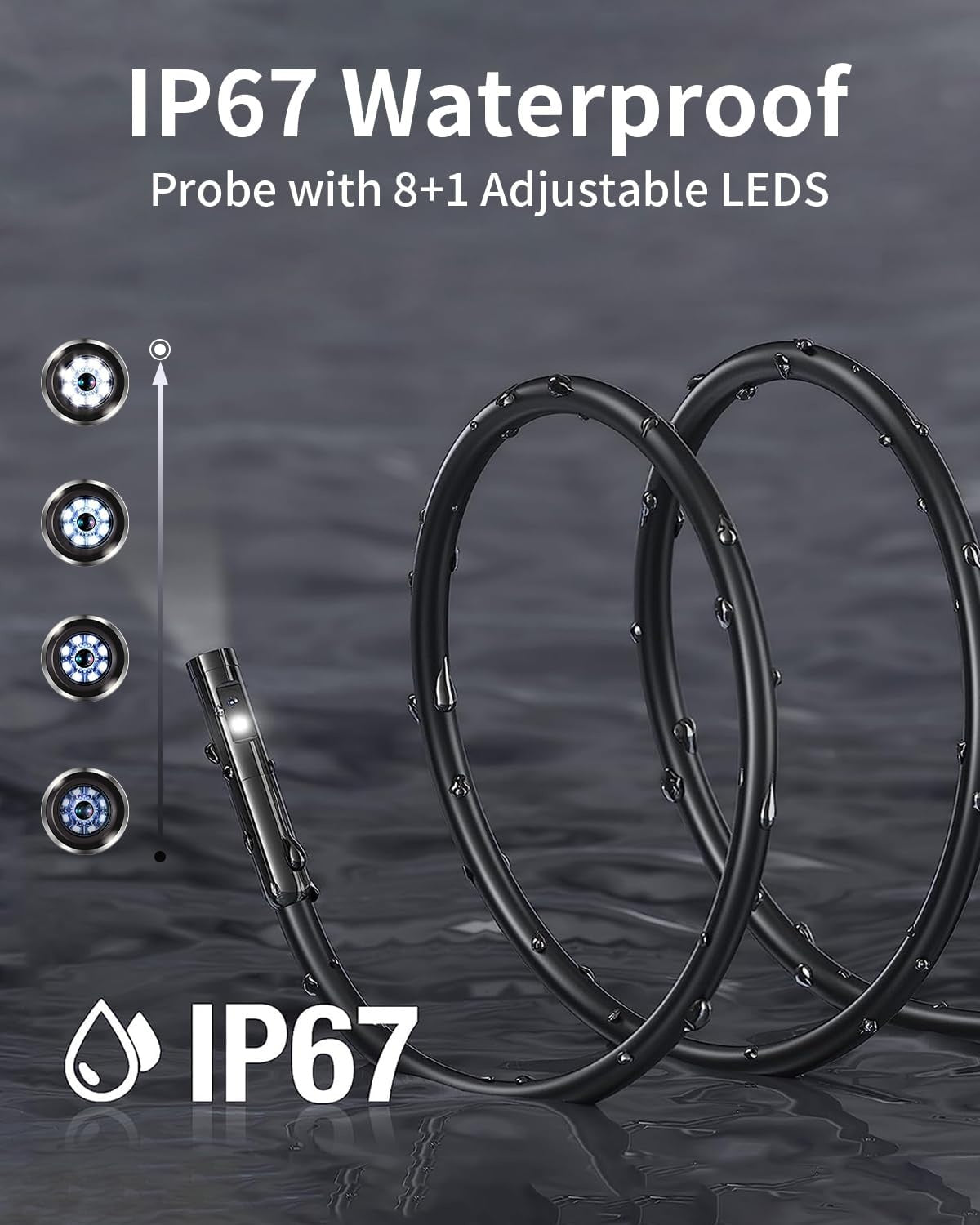 NÖRDIC Endoskopkamera med dobbeltlinse til mobiltelefon med lys, 1080P HD, 8 LED-lys, vandtæt IP67, intet WiFi kræves, Android og iOS