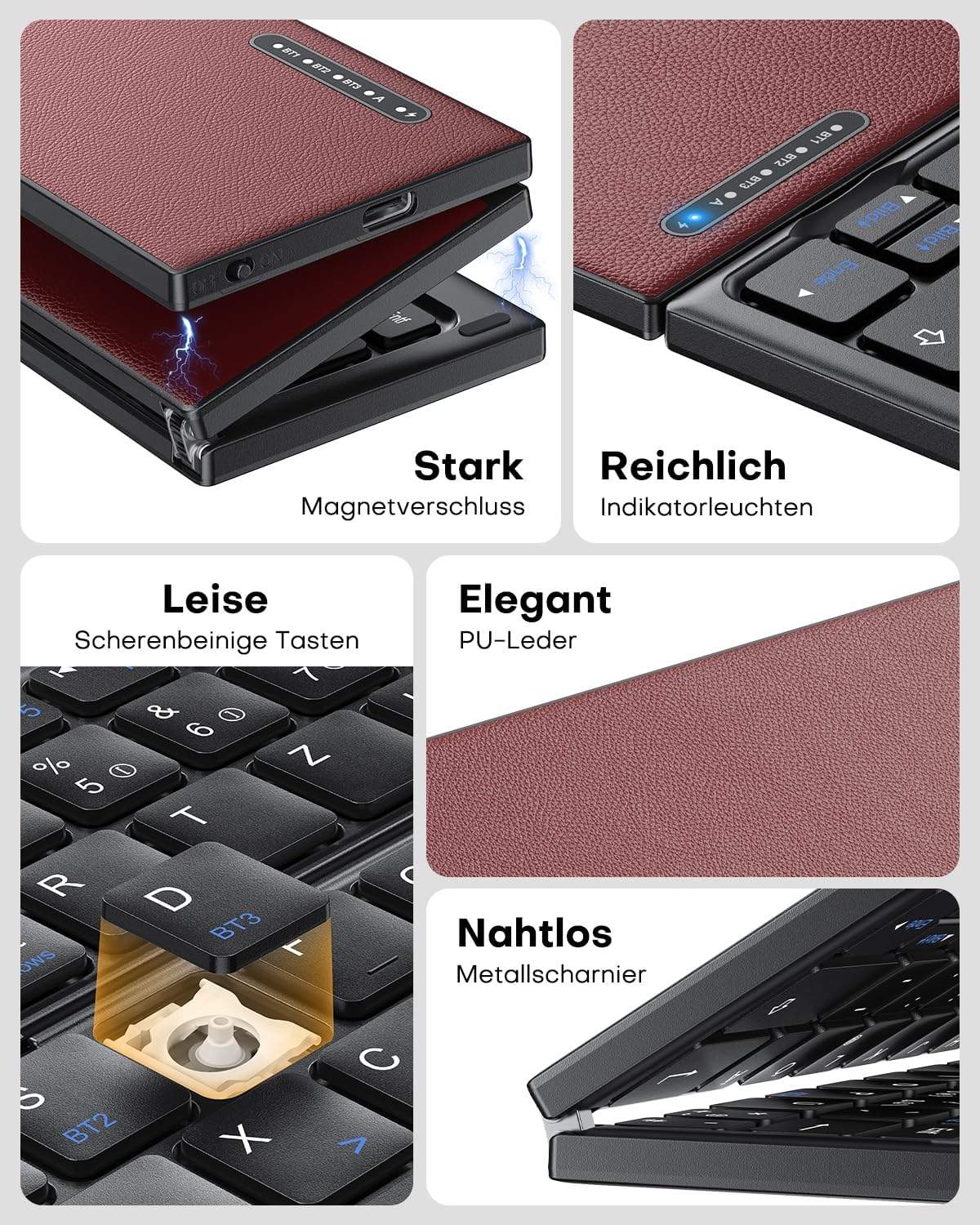 NÖRDIC foldbart Bluetooth-tastatur med touchpad til iOS, Android, Windows, laptop, PC, tablet og smartphone, US layout