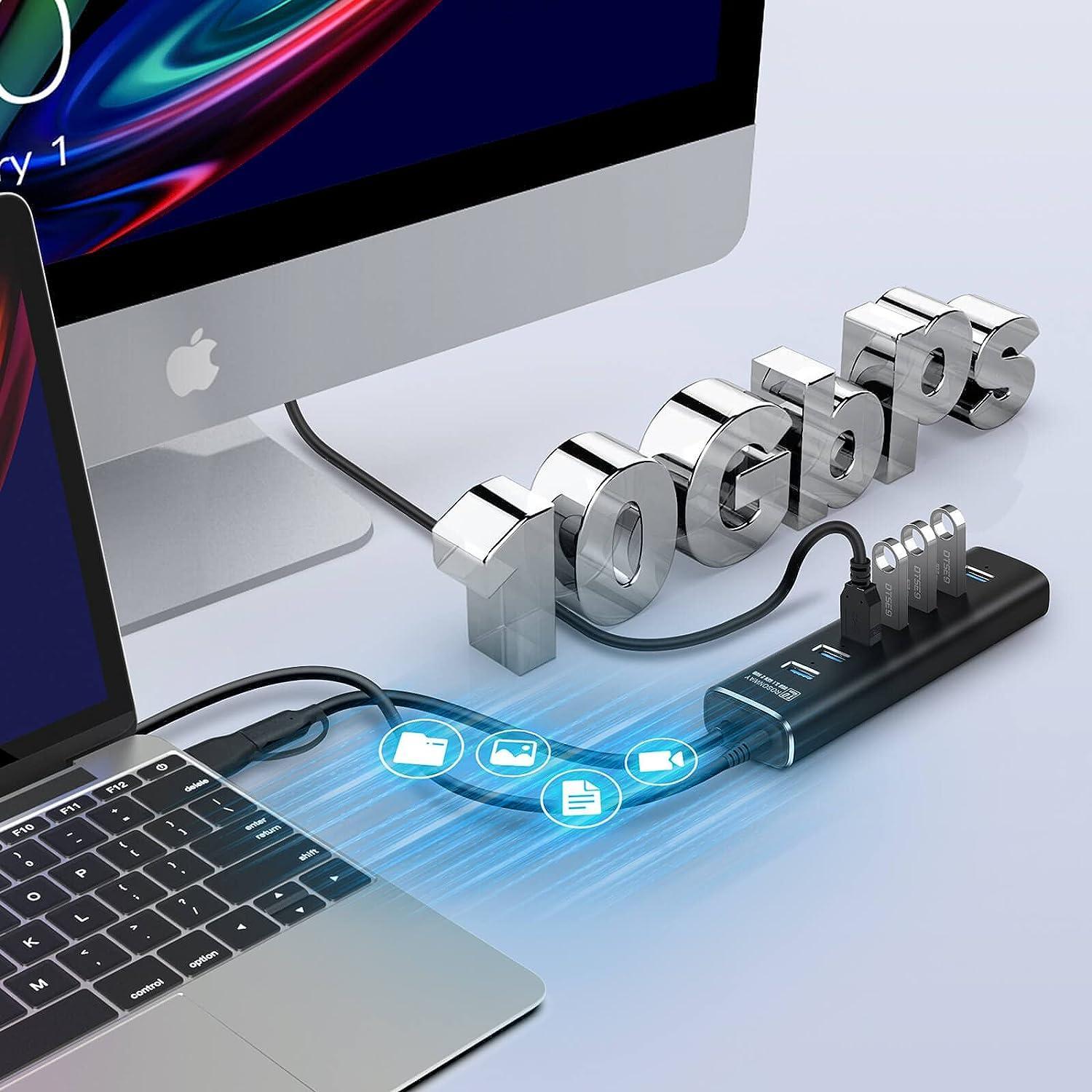 NÖRDIC GEN 3.2 USB-C og USB-A drevet Hub 7ports 7x10Gbps 1m kabel individuel switch