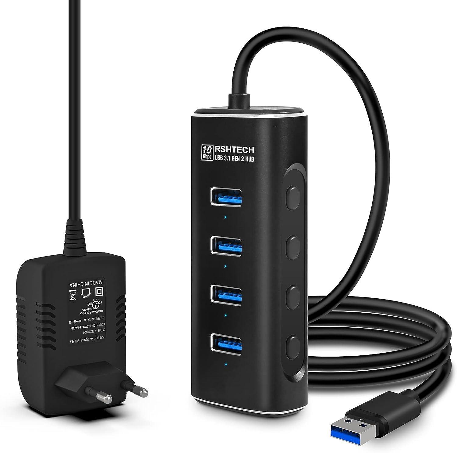 NÖRDIC Gen2 3.2 USB-A 4-ports Powered Hub 10Gbps 1m kabel individuel switch