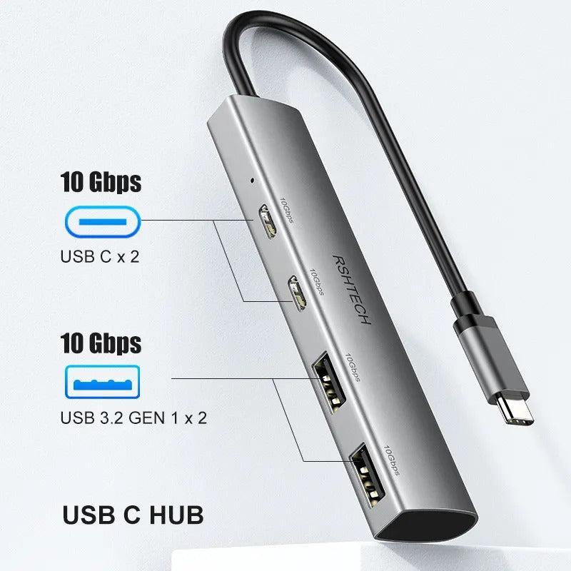 NÖRDIC Gen2 3.2 USB-C 4-ports Hub 10Gbps 20cm kabel 2xUSB-A 2xUSB-C