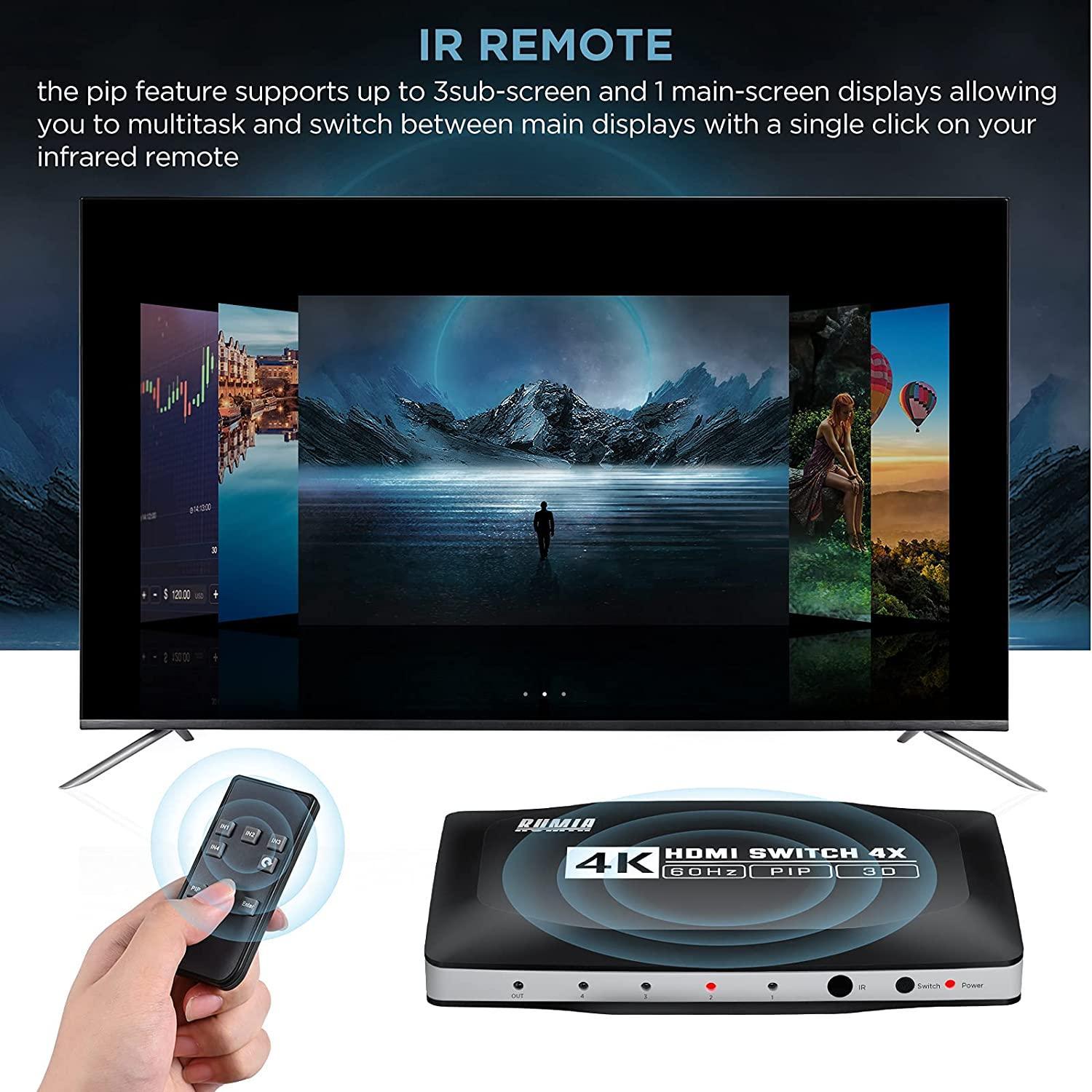 NÖRDIC HDMI 2.0 switch 4 til 1 4K 60Hz 3D UHD HDCP 2.2