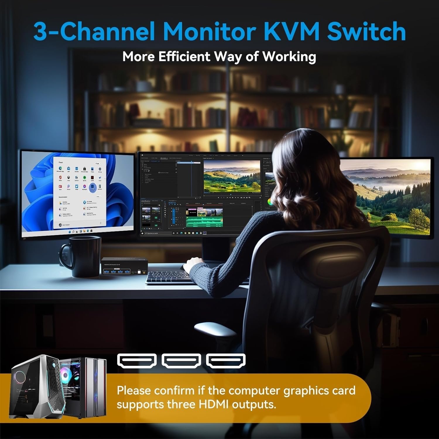 NÖRDIC HDMI 2.1 KVM-switch 2 computere 3 skærme 8K60Hz 4K144Hz Triple skærm 4 USB 3.0 til 2 PC deler 3 skærme