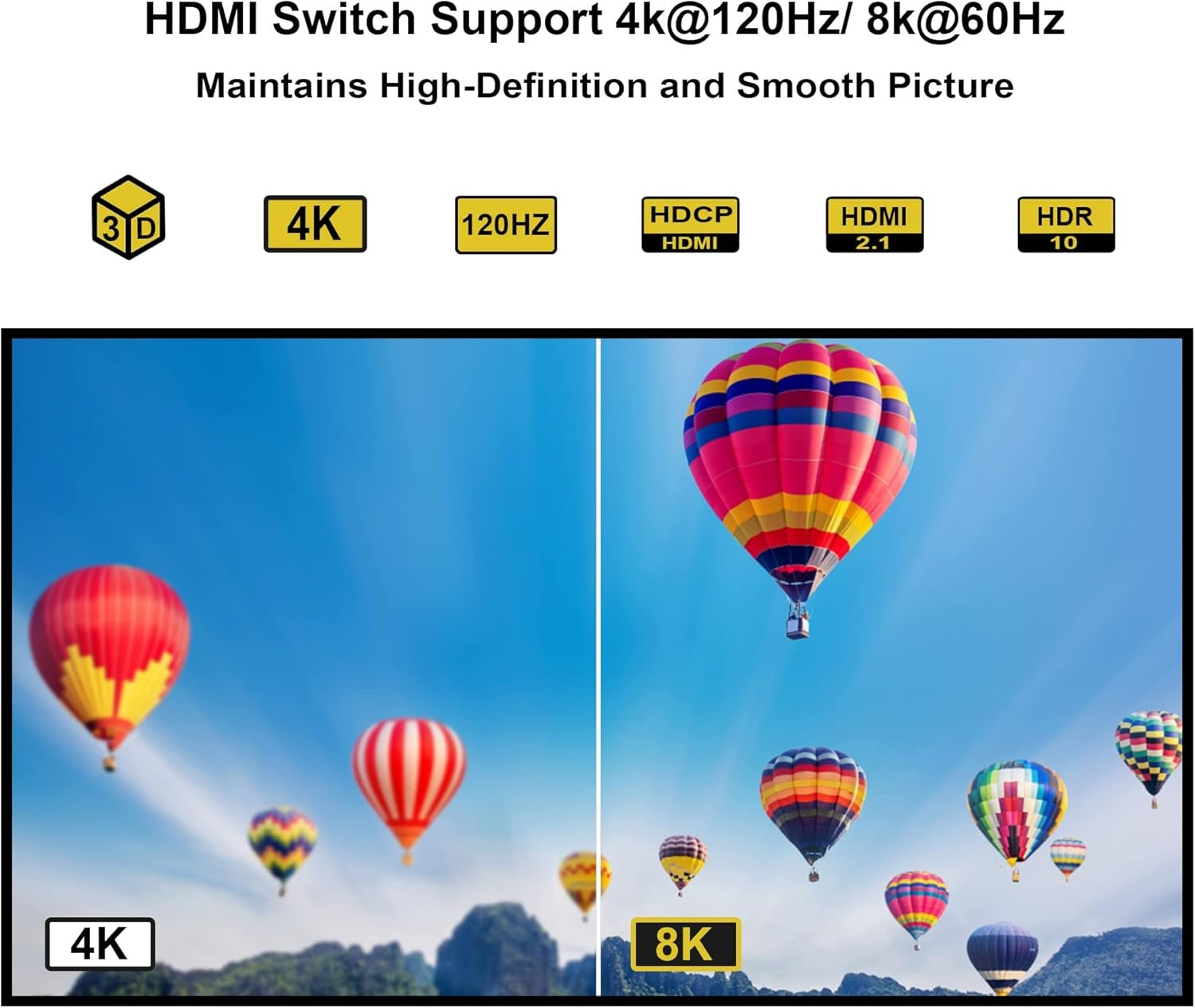 NÖRDIC HDMI 2.1 Switch 4 til 1 8K60Hz 4K144Hz 48Gbps