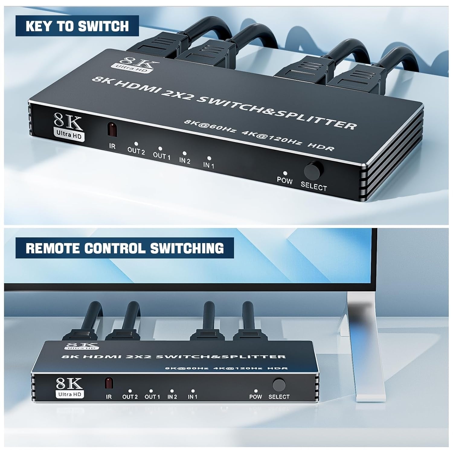 NÖRDIC HDMI 2.1 Switch & Splitter 2x2 8K60Hz 4K120Hz HDR HDCP2.3