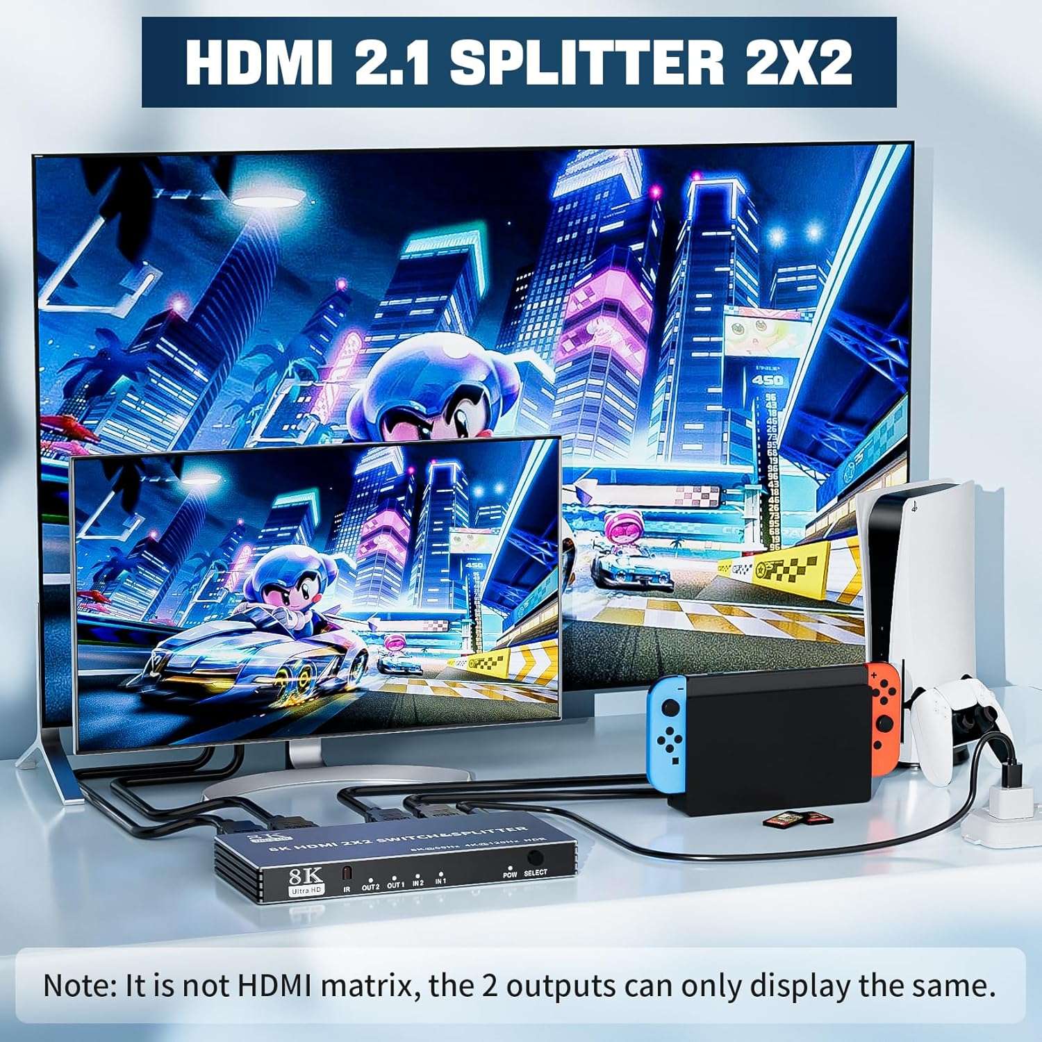 NÖRDIC HDMI 2.1 Switch & Splitter 2x2 8K60Hz 4K120Hz HDR HDCP2.3