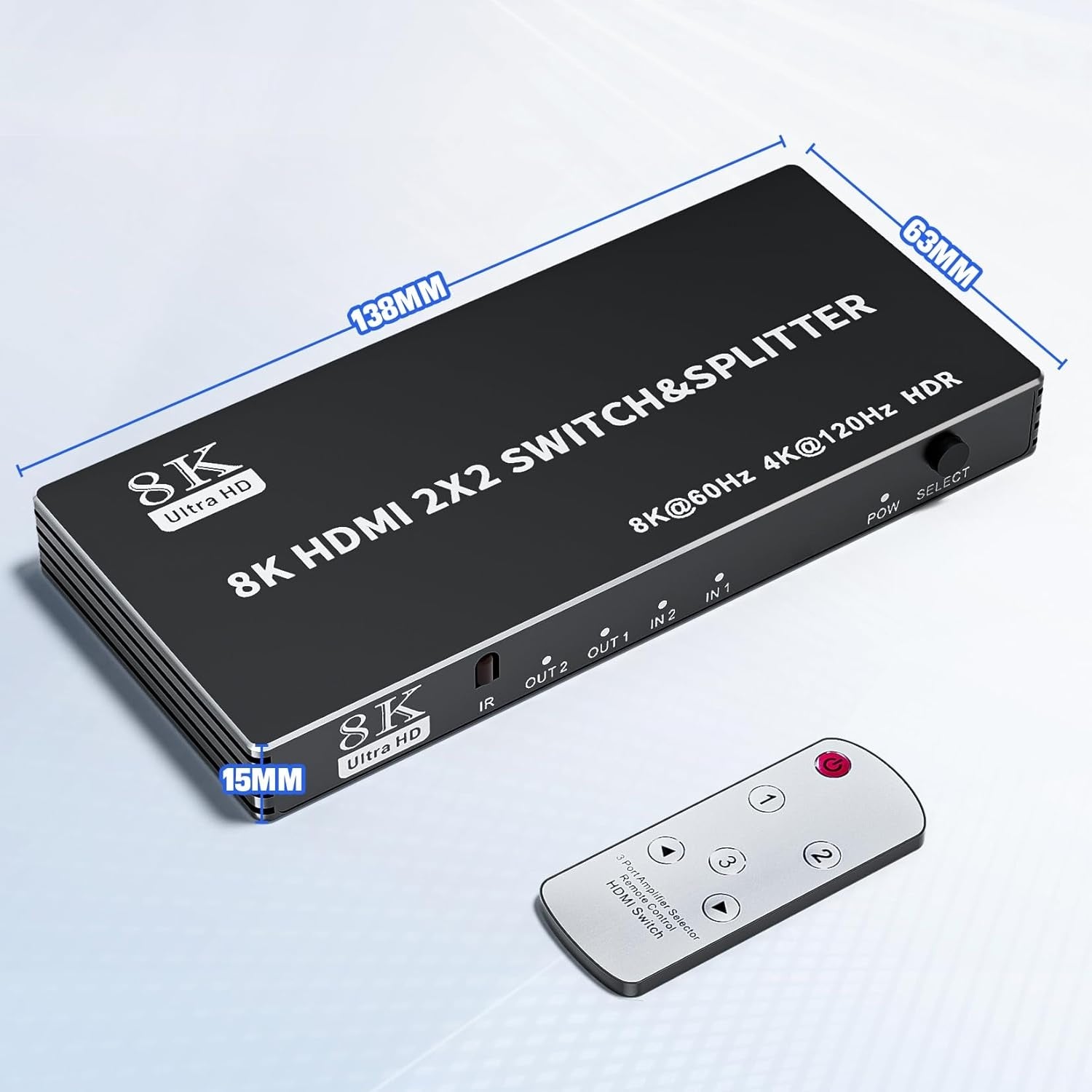 NÖRDIC HDMI 2.1 Switch & Splitter 2x2 8K60Hz 4K120Hz HDR HDCP2.3