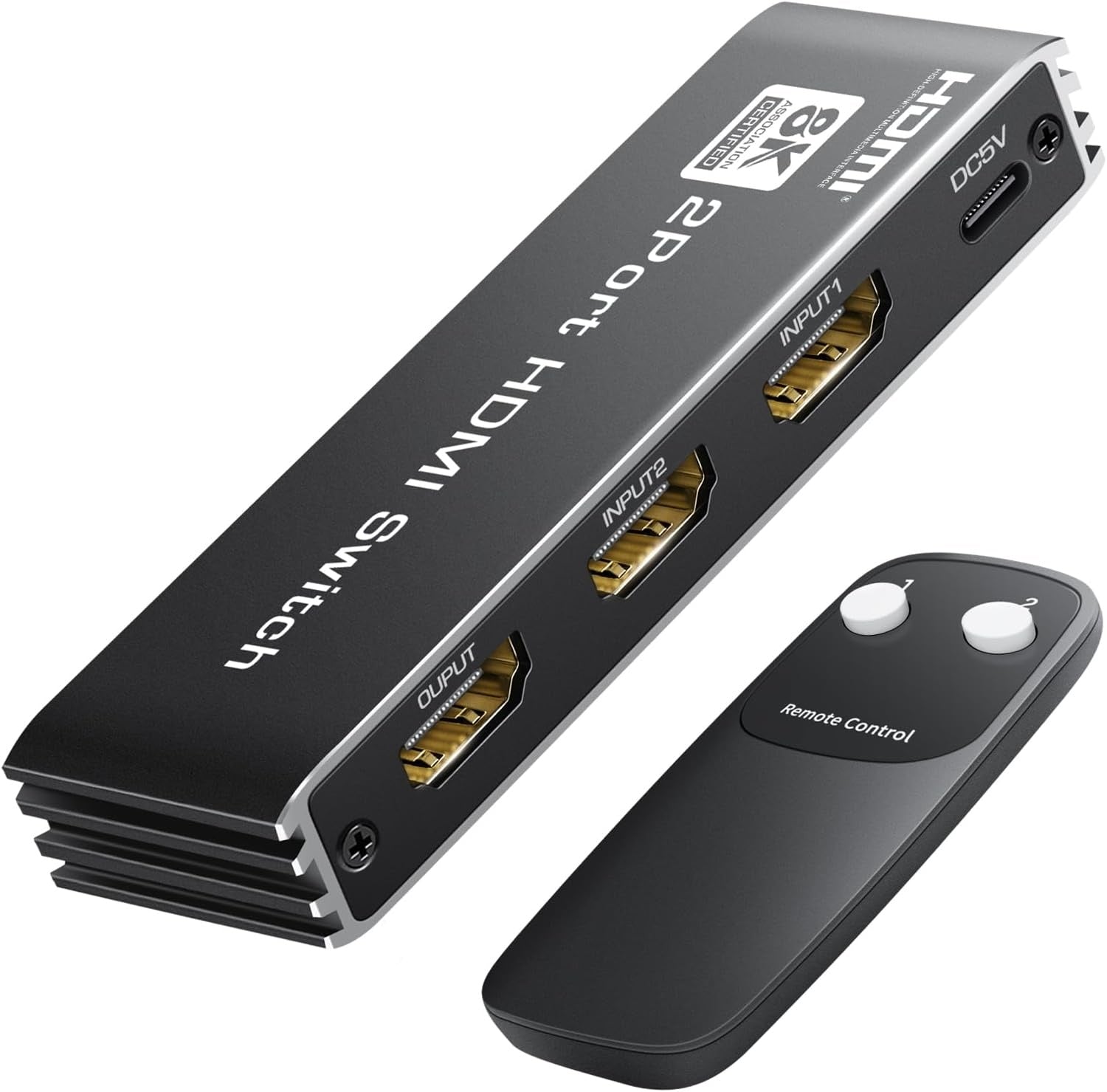 NÖRDIC HDMI 2 til 1 switch 8K60Hz 4K@120Hz med fjernbetjening, aluminium