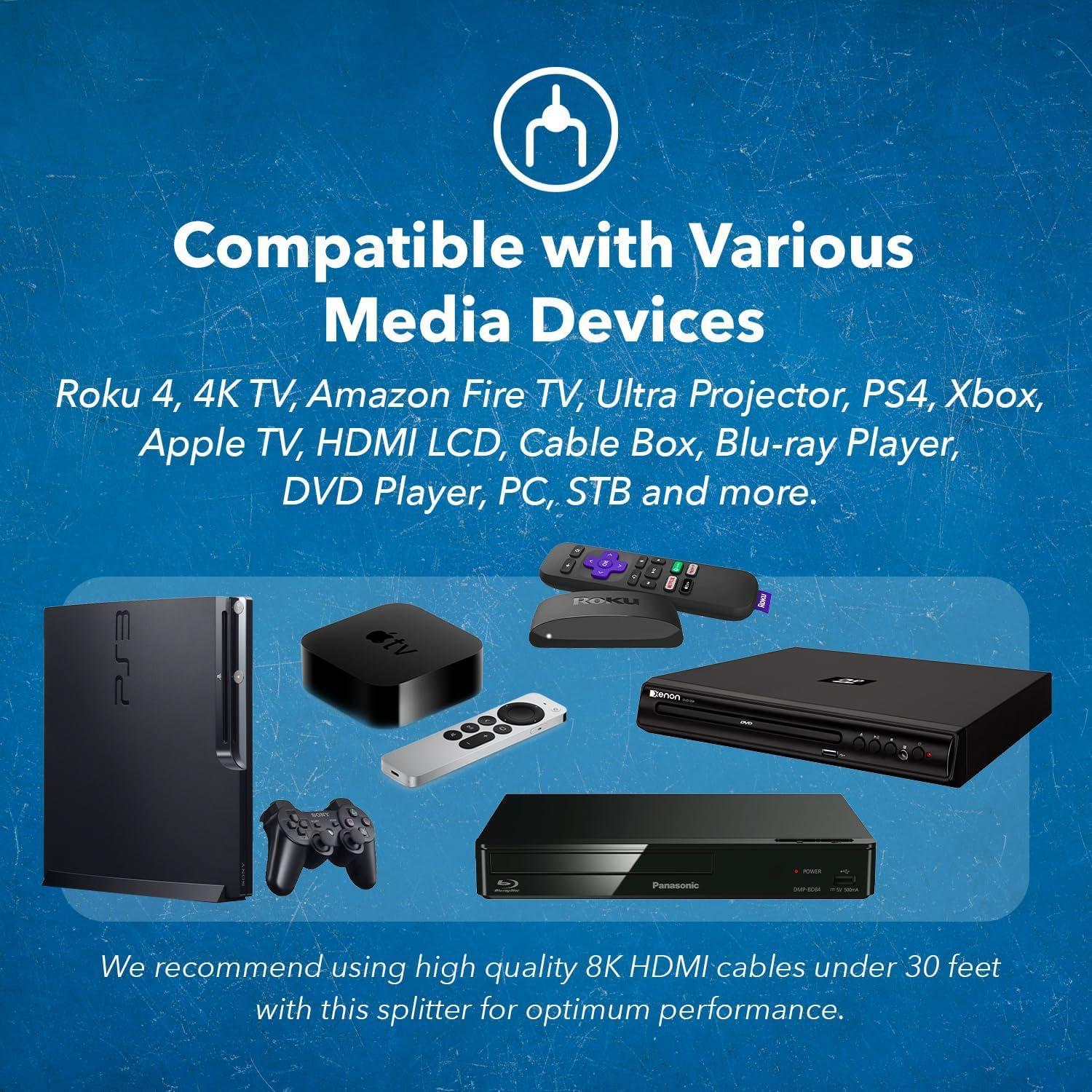 NÖRDIC HDMI Splitter 2 in 2 out, 4K@120Hz, Dolby Vision Pass-Through, HDCP 2.3, Auto EDID Management