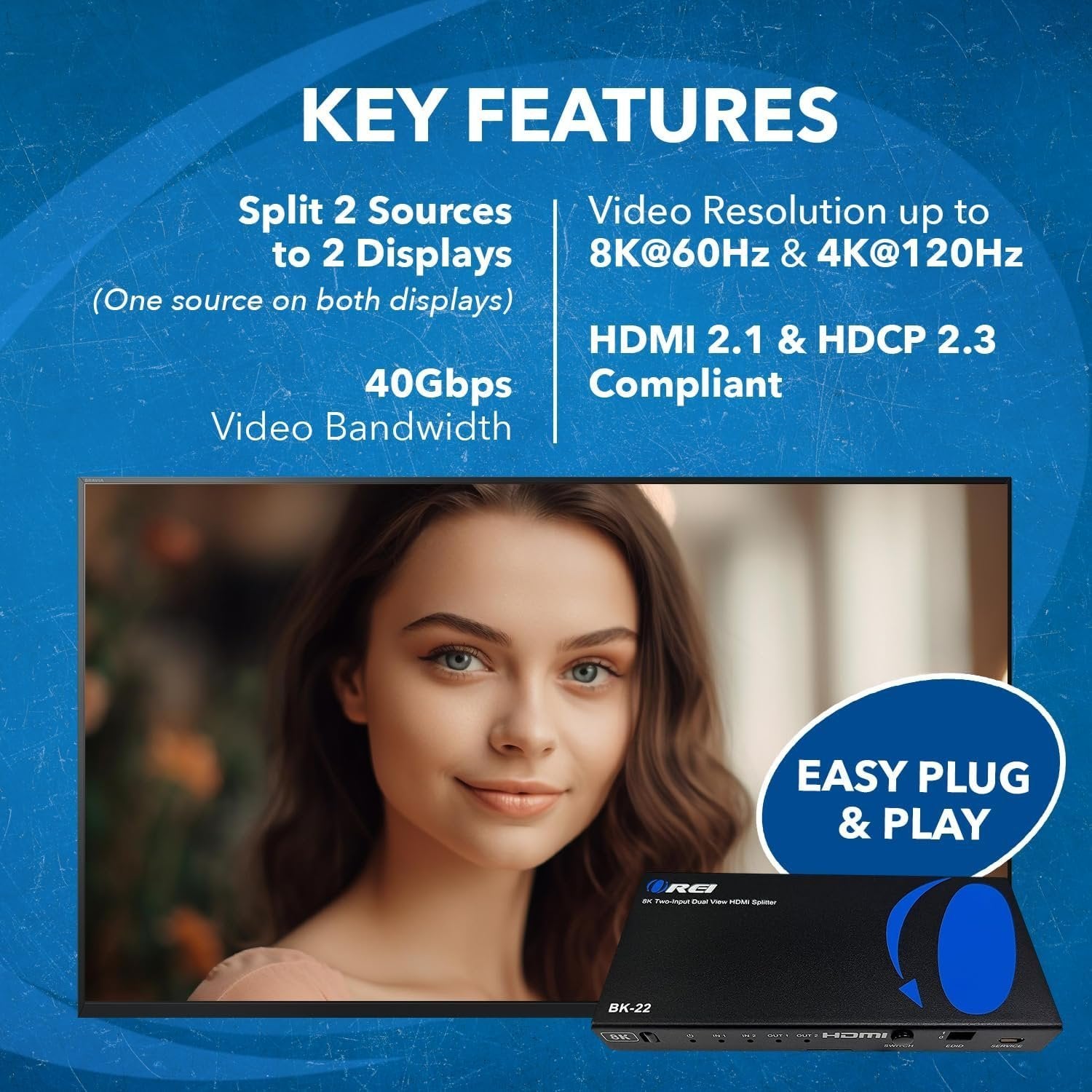 NÖRDIC HDMI Splitter 2 in 2 out, 4K@120Hz, Dolby Vision Pass-Through, HDCP 2.3, Auto EDID Management