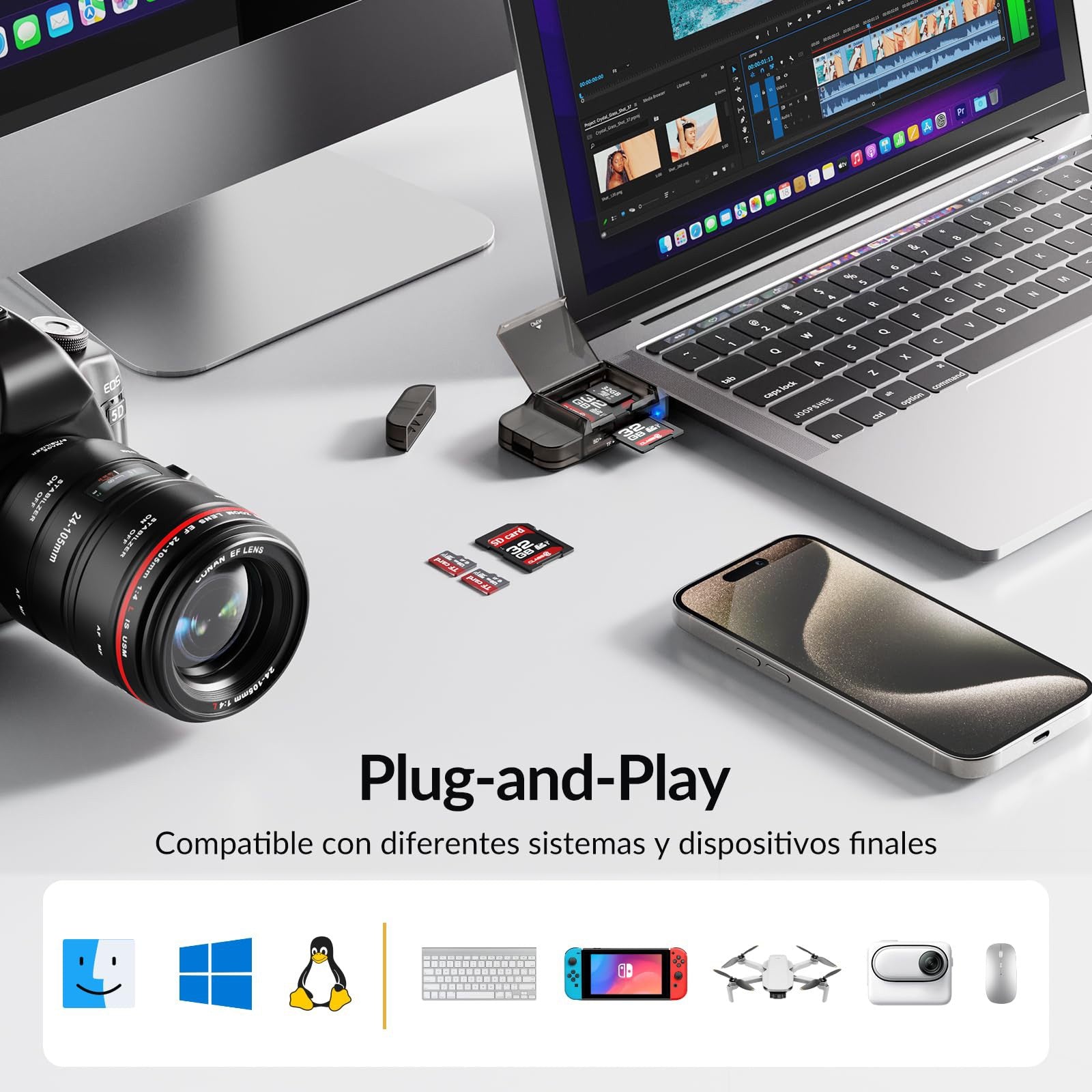 NÖRDIC ISB-A & USB-C card redaer SD Micro SD och USB-A OTG UHS-I