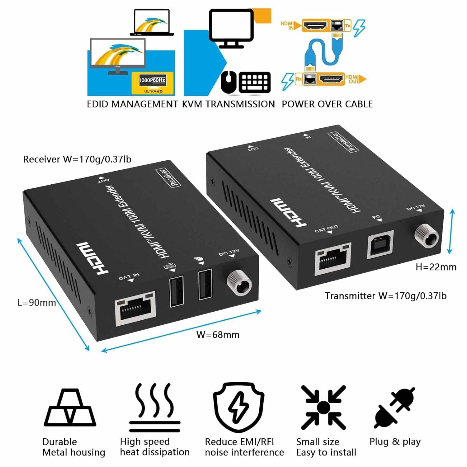NÖRDIC HDMI 1080p60Hz 100m CAT6NÖRDIC KVM Extender 100m
