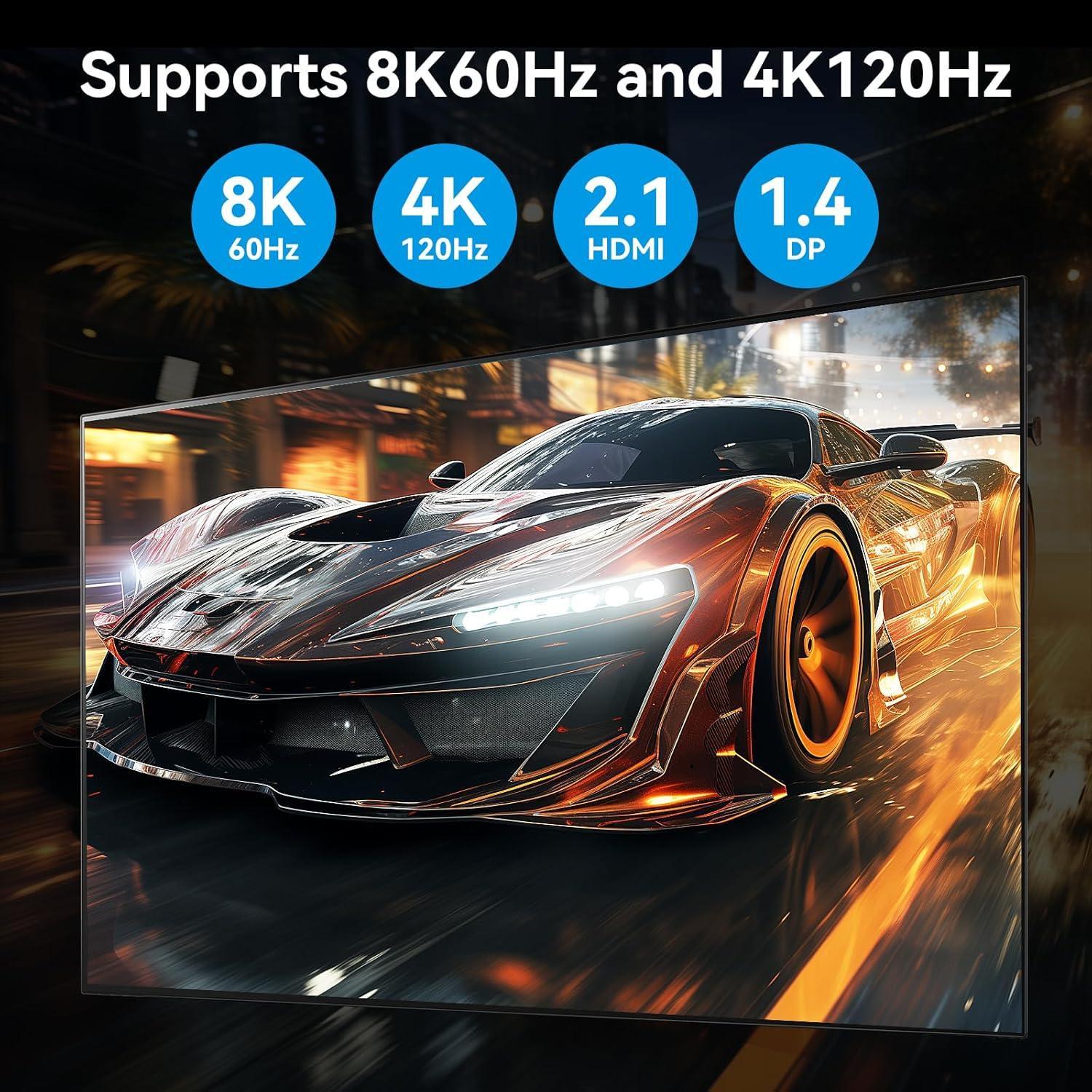 NÖRDIC KVM-switch 2 PC 3 skærme 8K60Hz 4K144Hz Triple skærm 2xDP 1xHDMI 4xUSB 3.0 porte