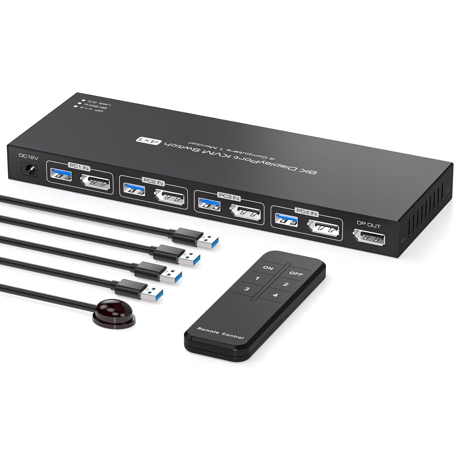 NÖRDIC KVM Switch 4 til 1 DP 8K60Hz 4K144Hz 4xUSB 3.0