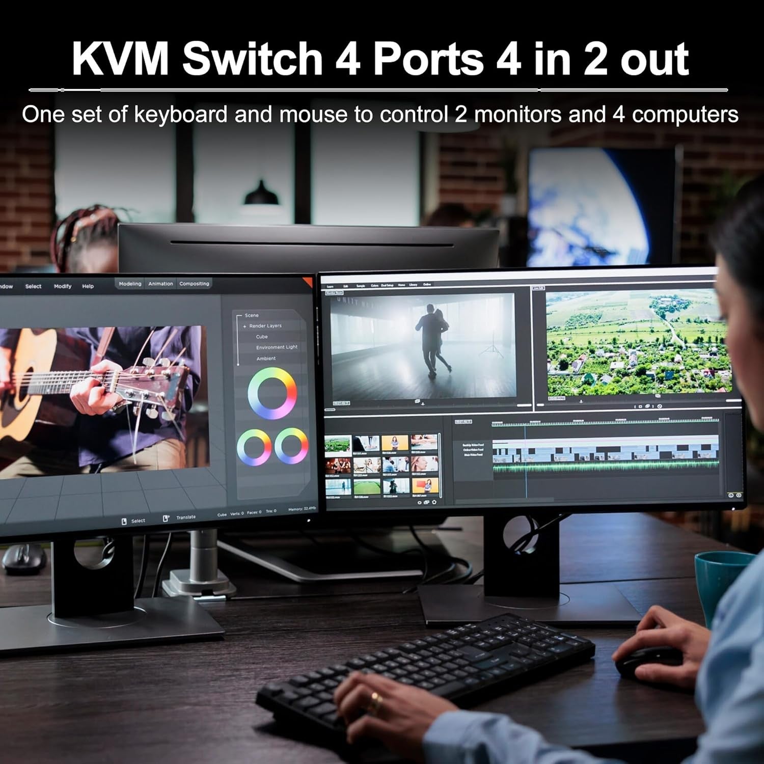 NÖRDIC KVM-Switch 4 til 2 HDMI 2.1 8K@60Hz 4K@120Hz 4xUSB-A